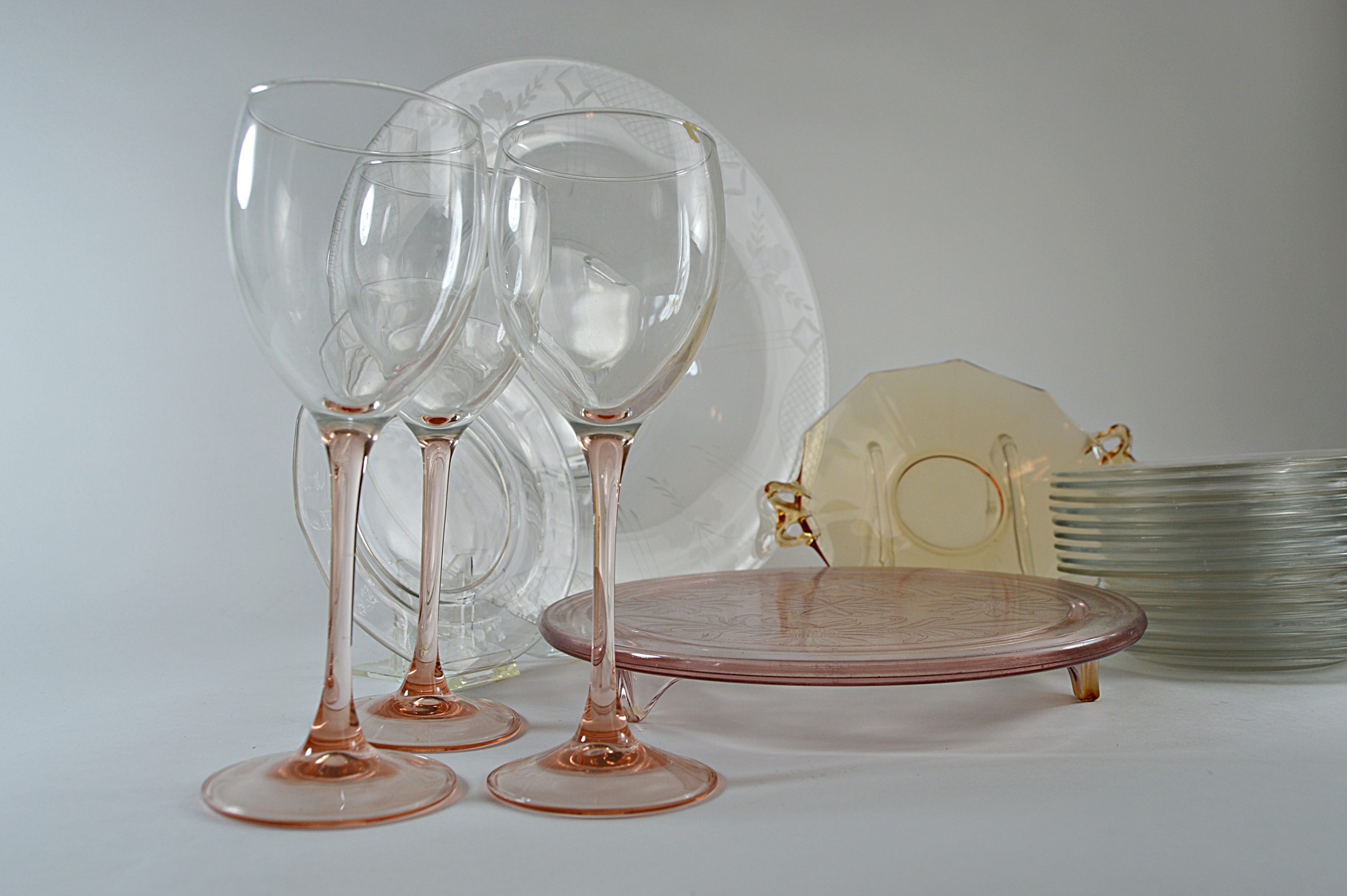 Vintage Pink and Clear Depression Glass