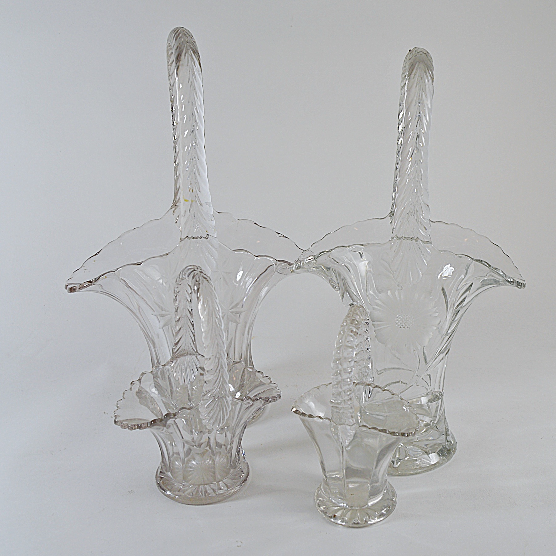 Vintage Pressed Glass Basket Vases