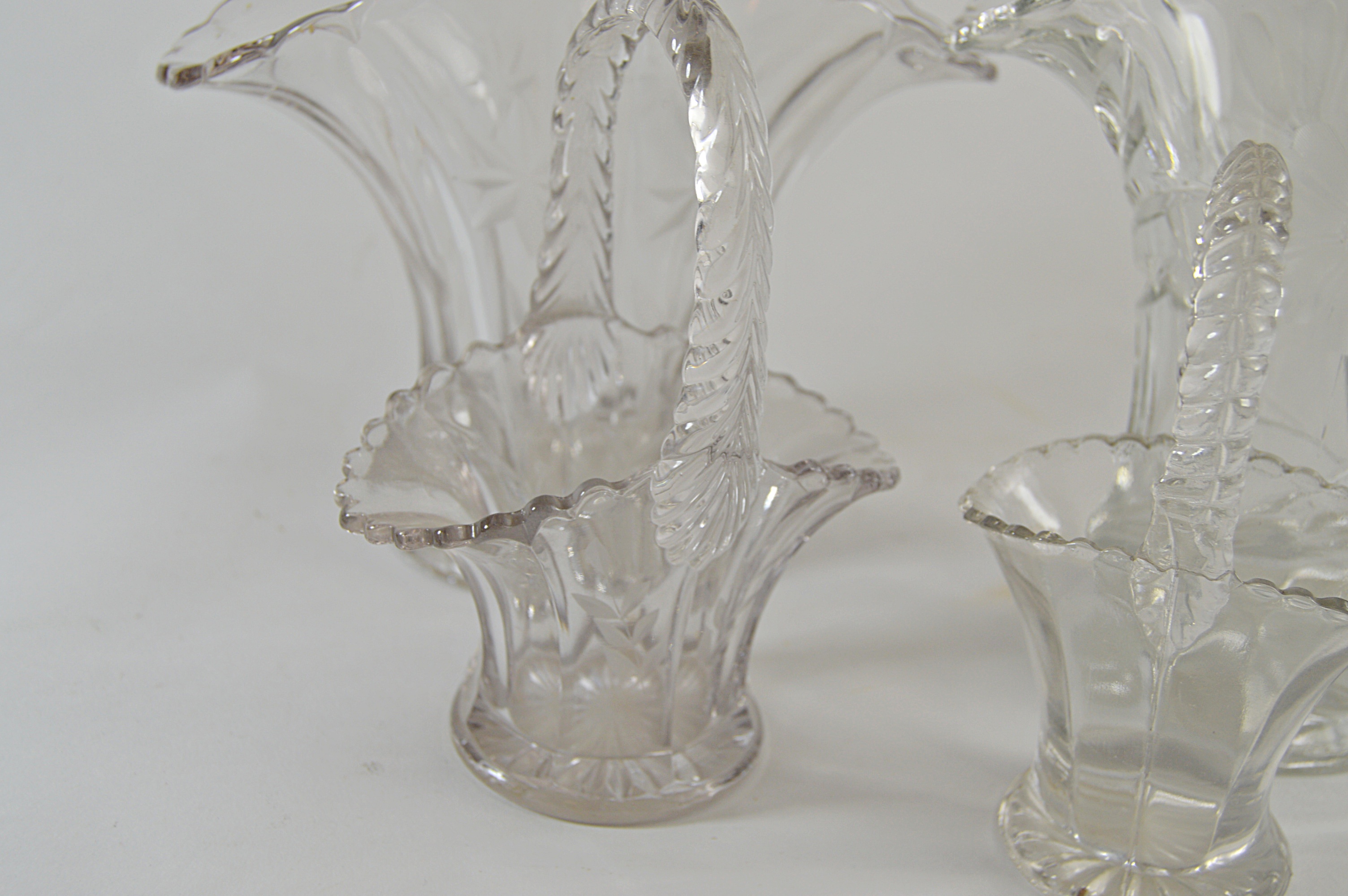 Vintage Pressed Glass Basket Vases