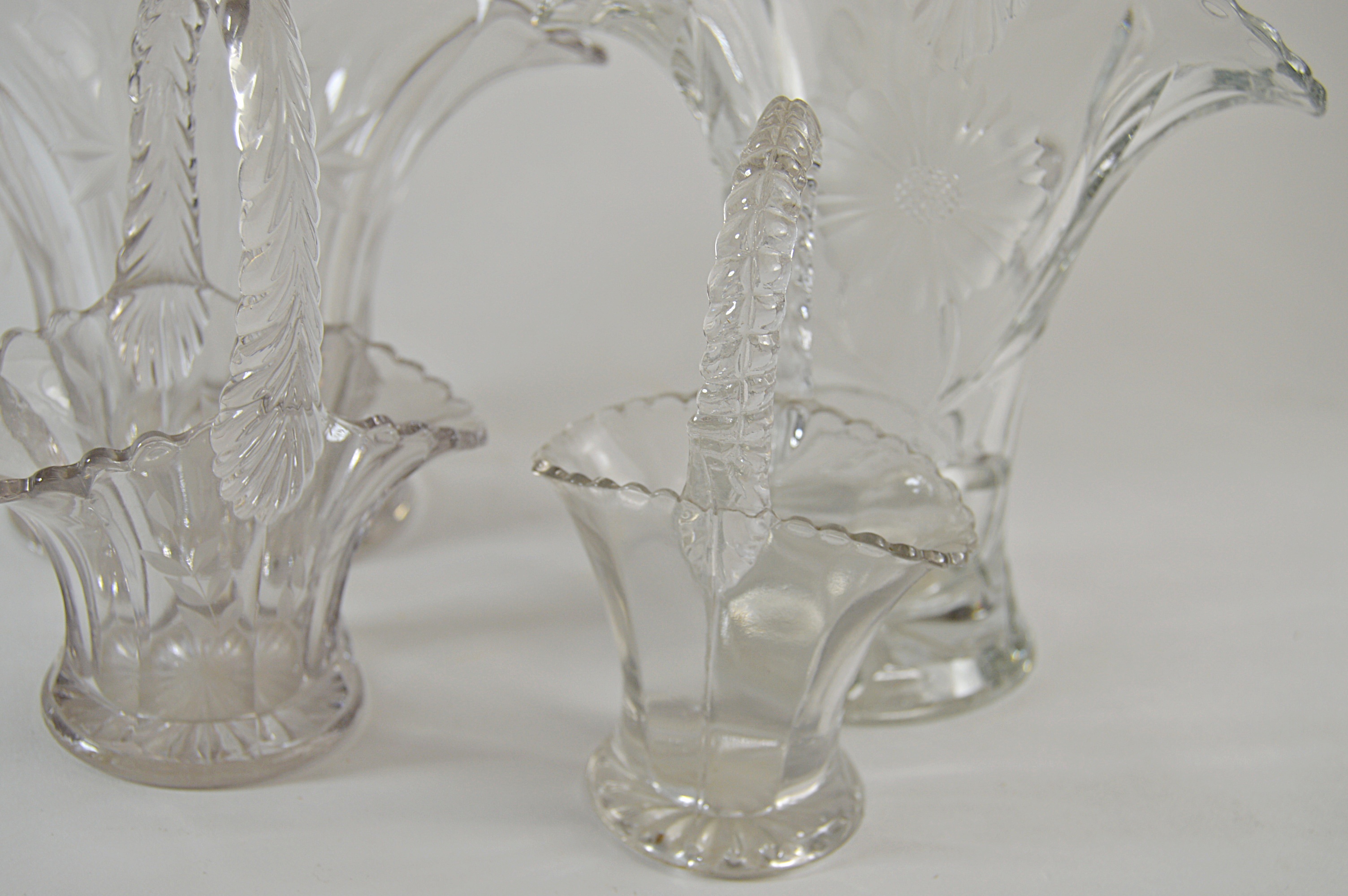 Vintage Pressed Glass Basket Vases