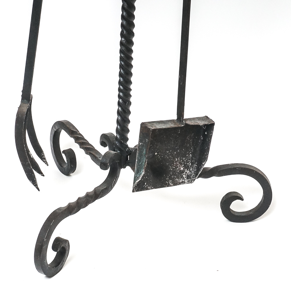 Assortment of Umbrella Holder, Fireplace Tools, and a Multi Candle Holder