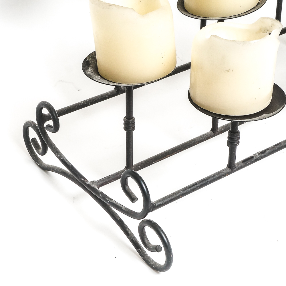 Assortment of Umbrella Holder, Fireplace Tools, and a Multi Candle Holder