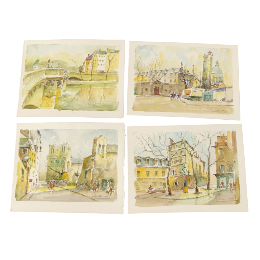 Georges Audureau Original Watercolor Paintings of Paris