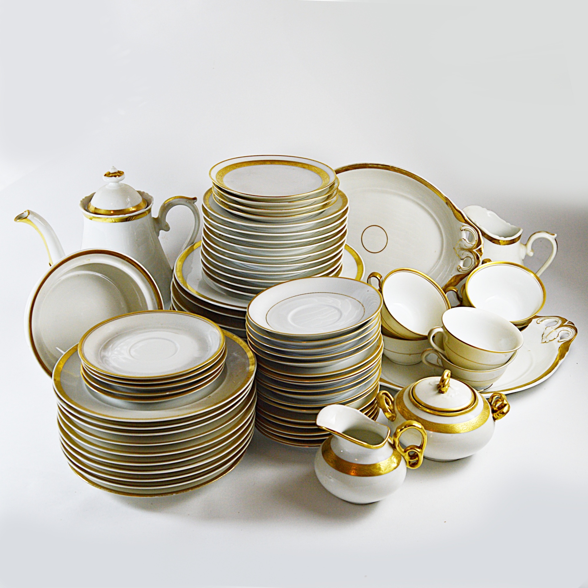 Vintage Gold-Banded Bone China Dinnerware with Noritake, Haviland, Bavarian