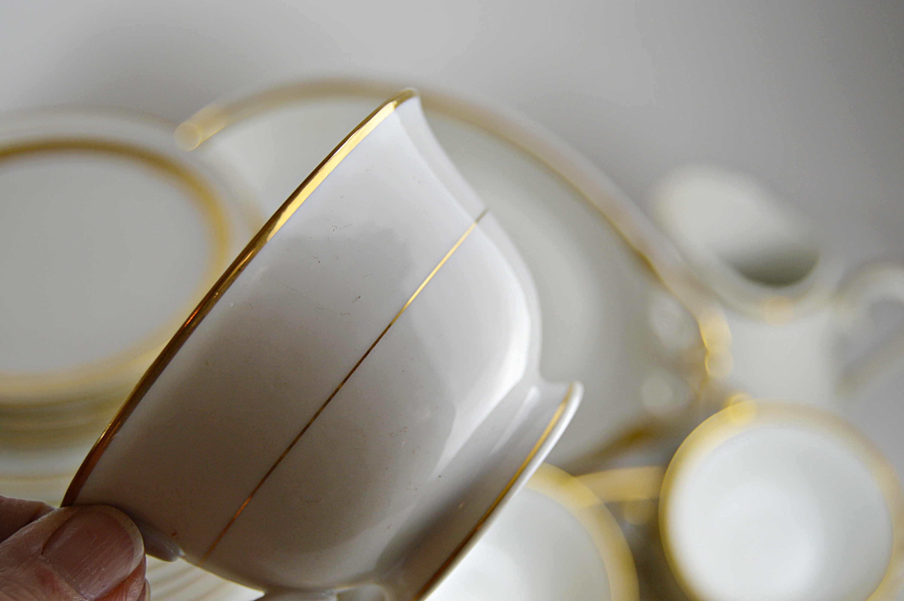 Vintage Gold-Banded Bone China Dinnerware with Noritake, Haviland, Bavarian