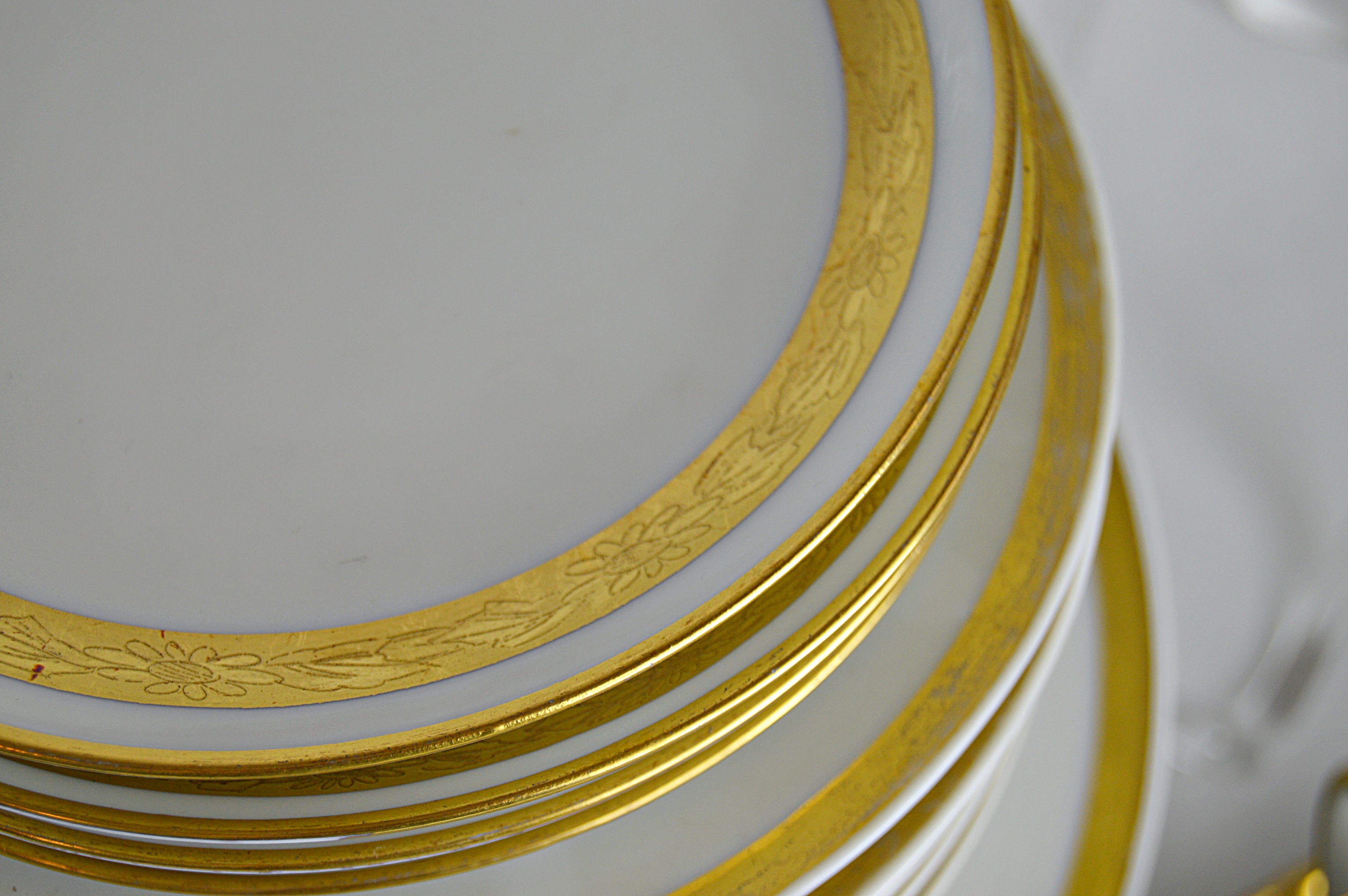 Vintage Gold-Banded Bone China Dinnerware with Noritake, Haviland, Bavarian