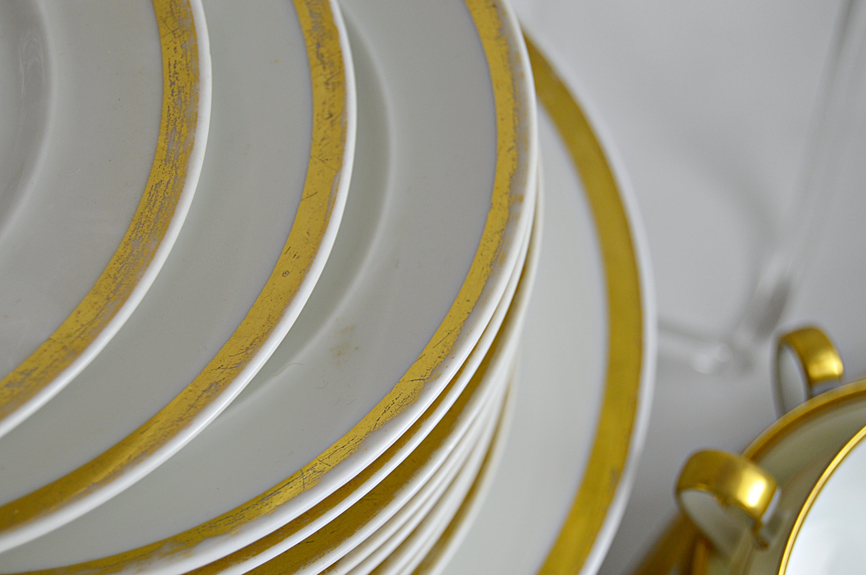 Vintage Gold-Banded Bone China Dinnerware with Noritake, Haviland, Bavarian