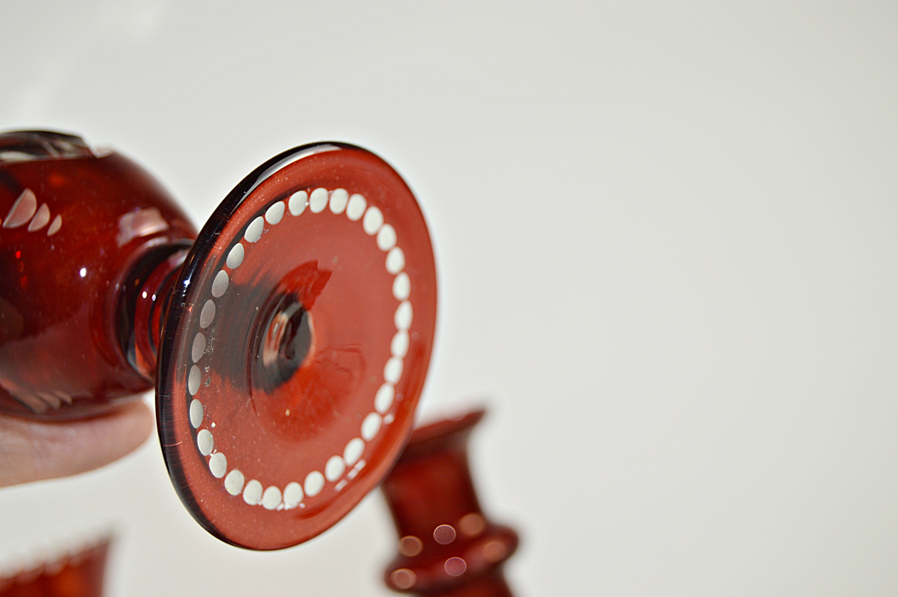 Antique Bohemian Ruby Cut-to-Clear Ruby Cordial Decanter Set with Vases