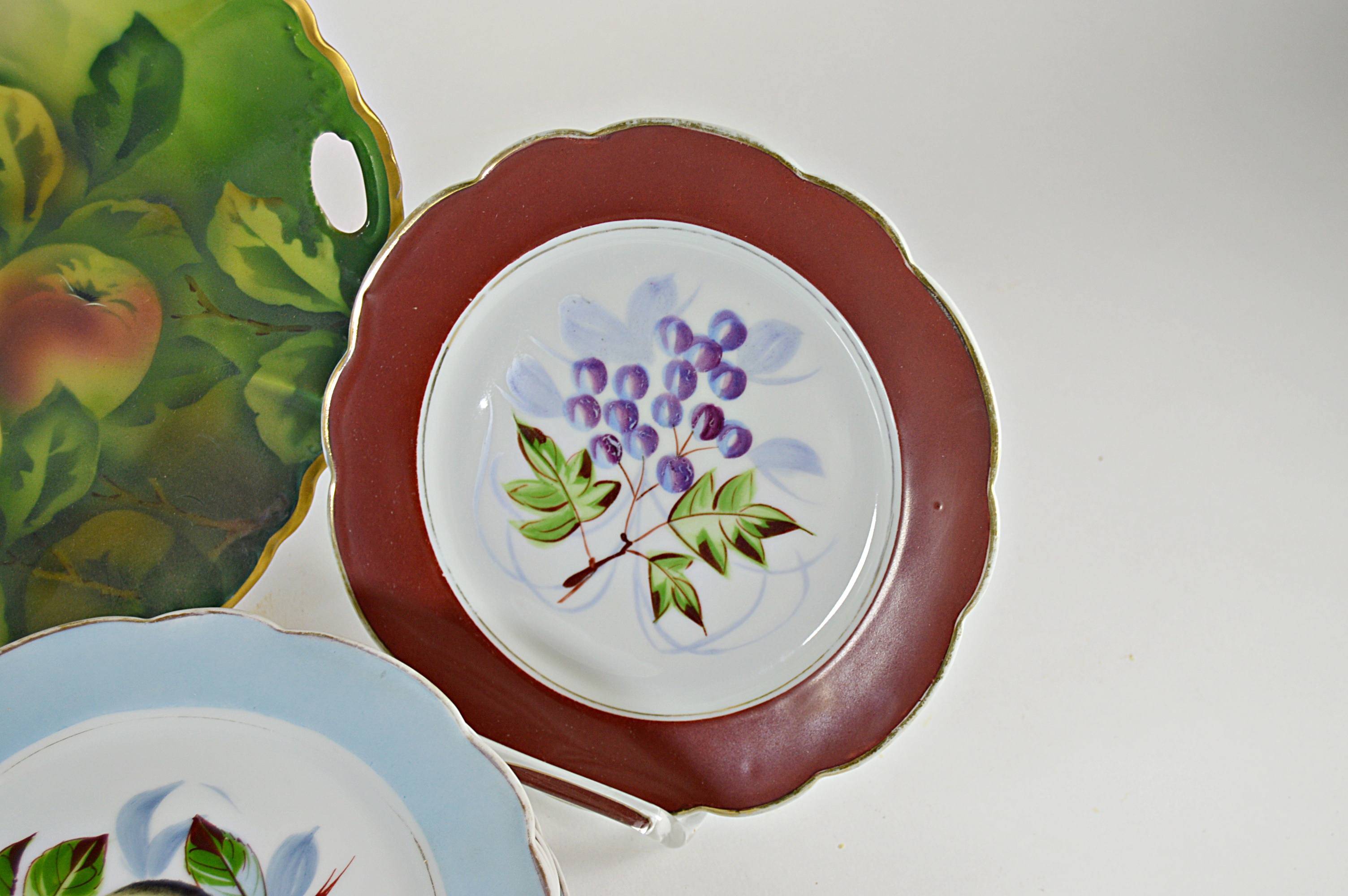 Antique Bavarian Fruit-Decorated Porcelain Plates