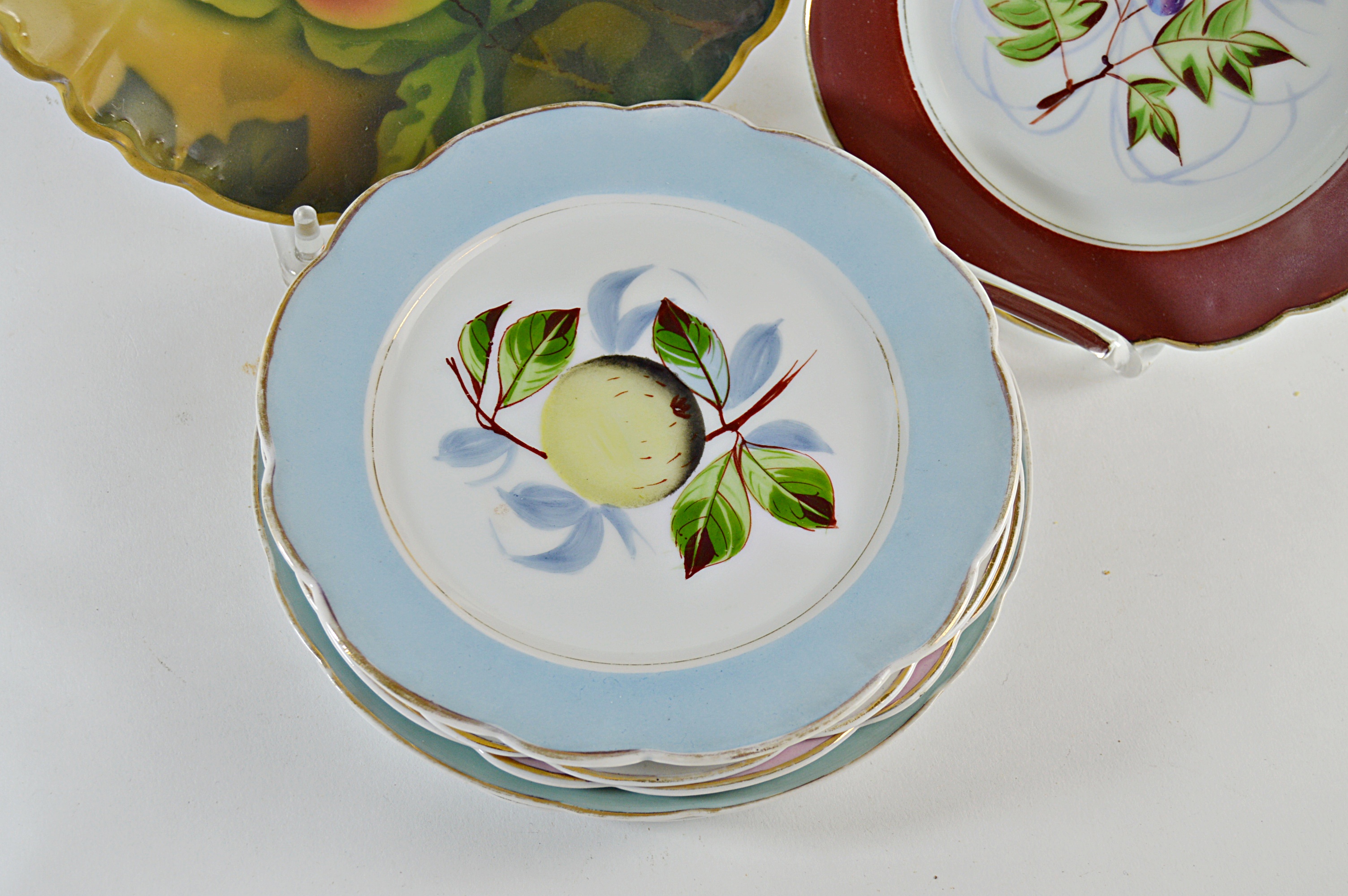 Antique Bavarian Fruit-Decorated Porcelain Plates