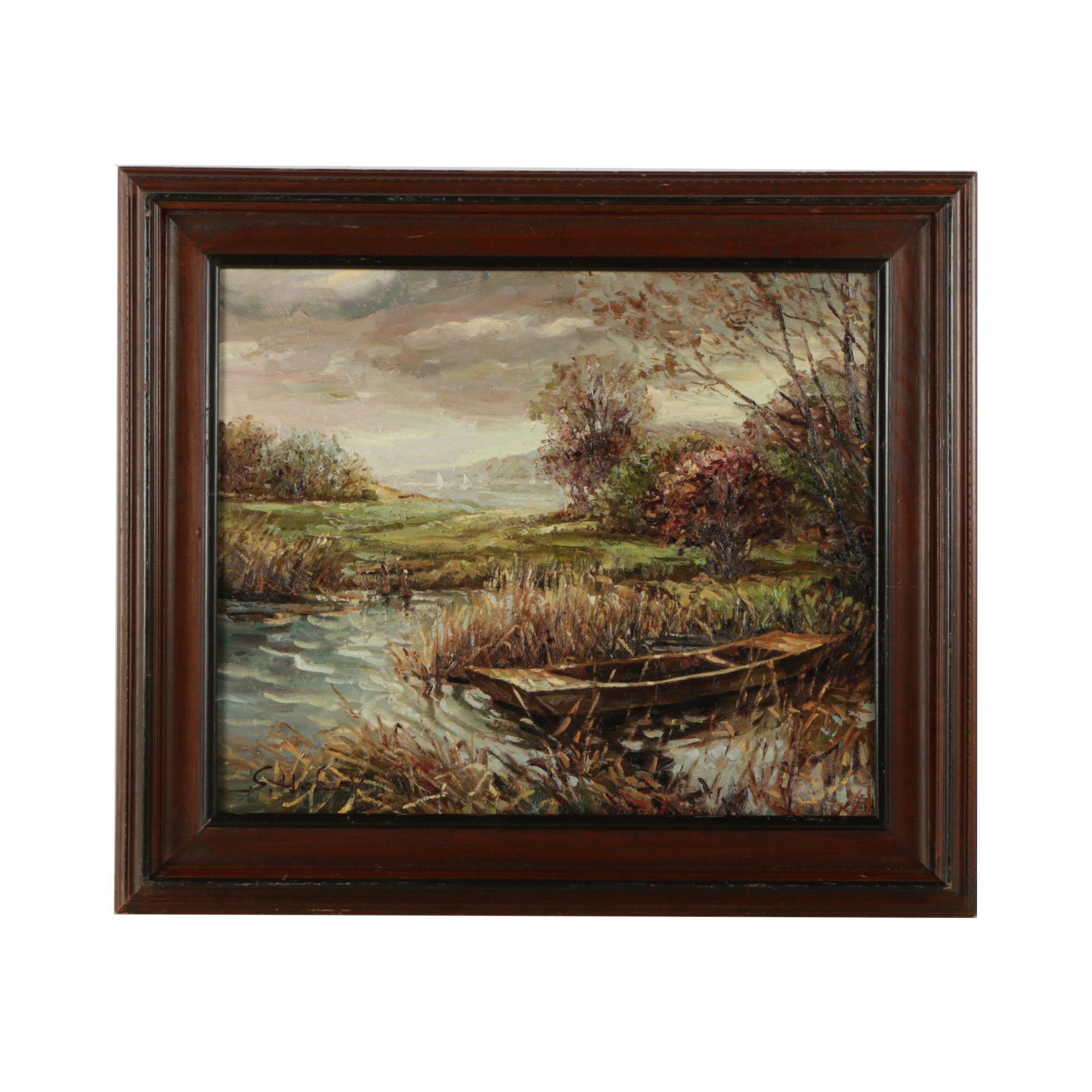 S. Hadley Oil Painting on Canvas of Impressionist Country Landscape