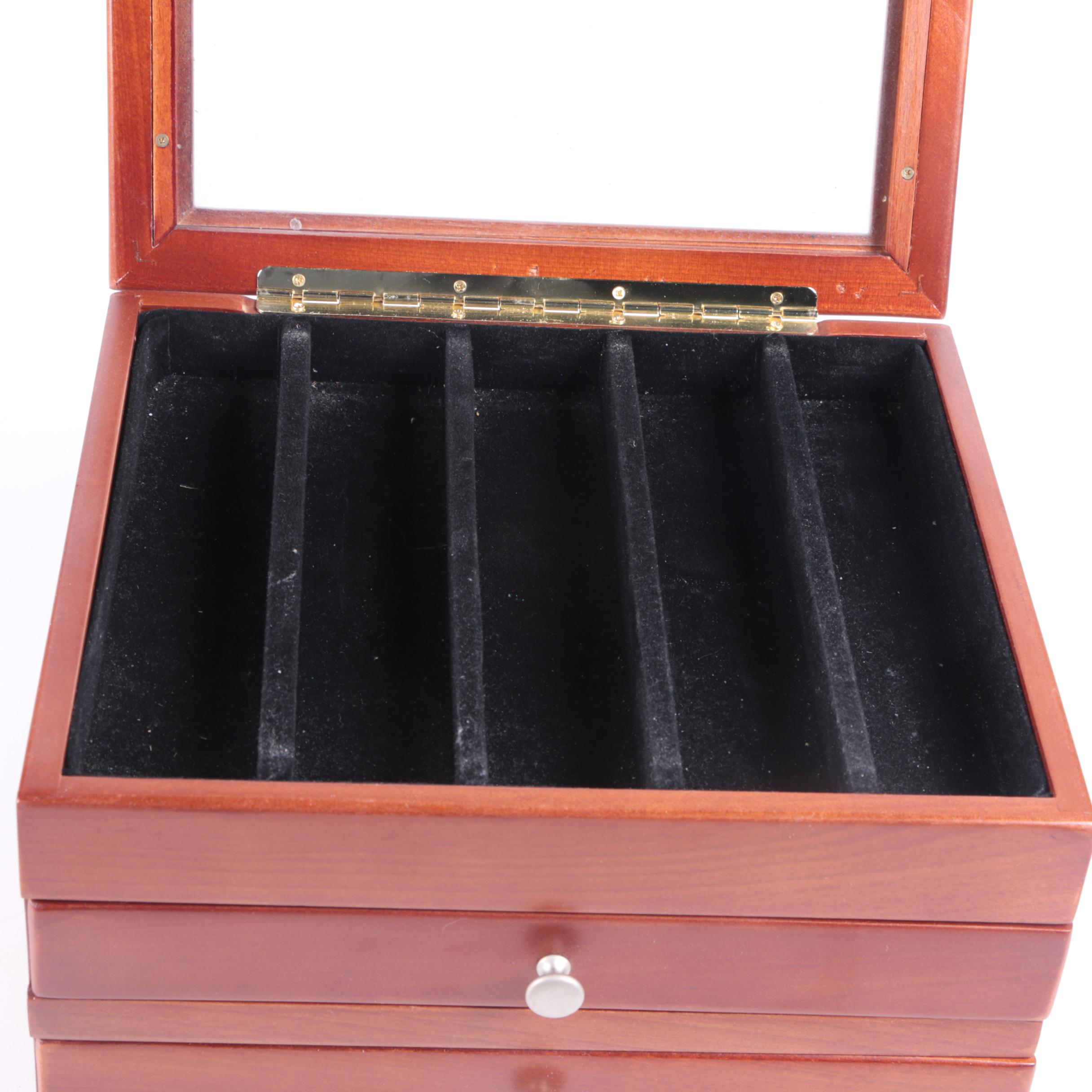 Glass Topped Wood Jewelry Box