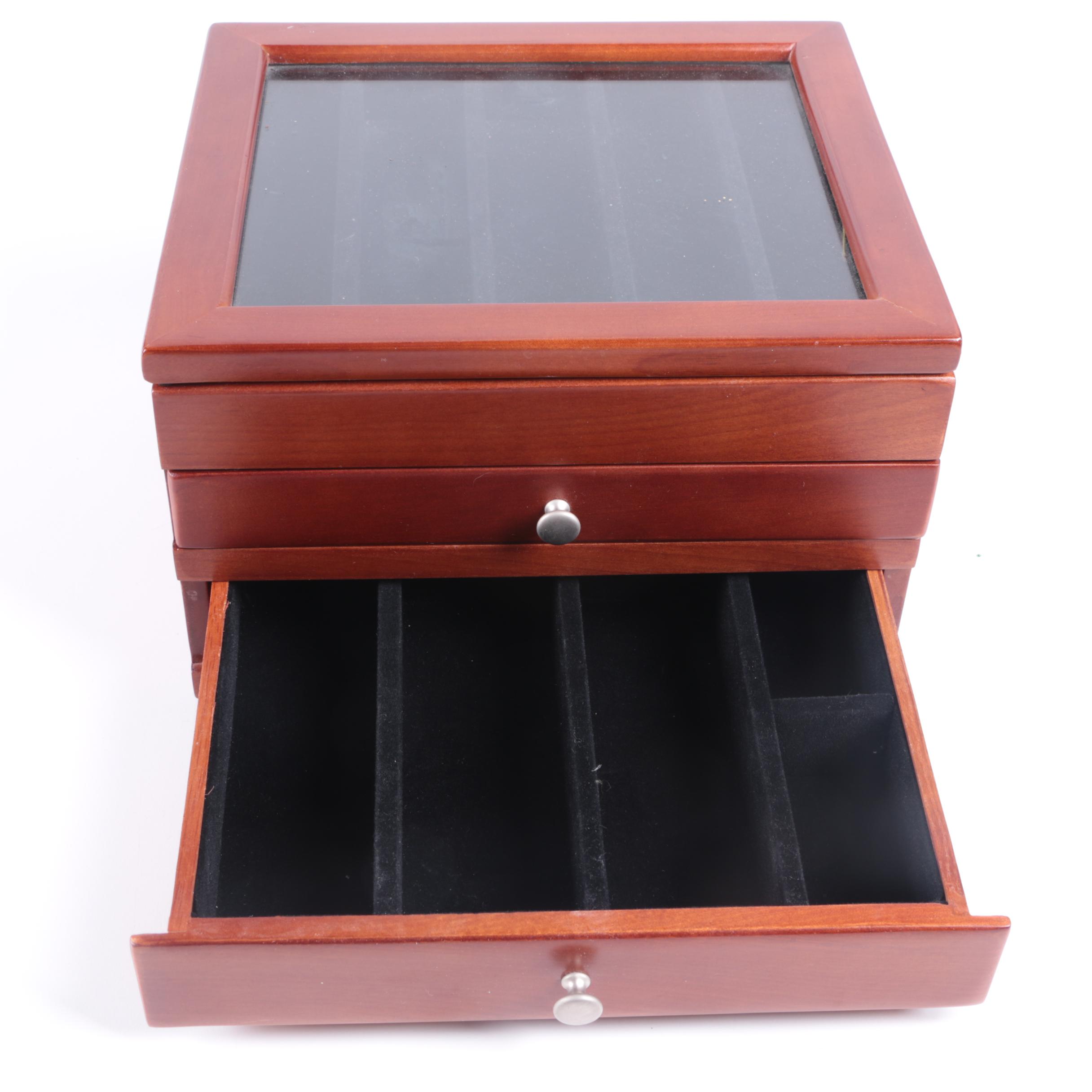 Glass Topped Wood Jewelry Box