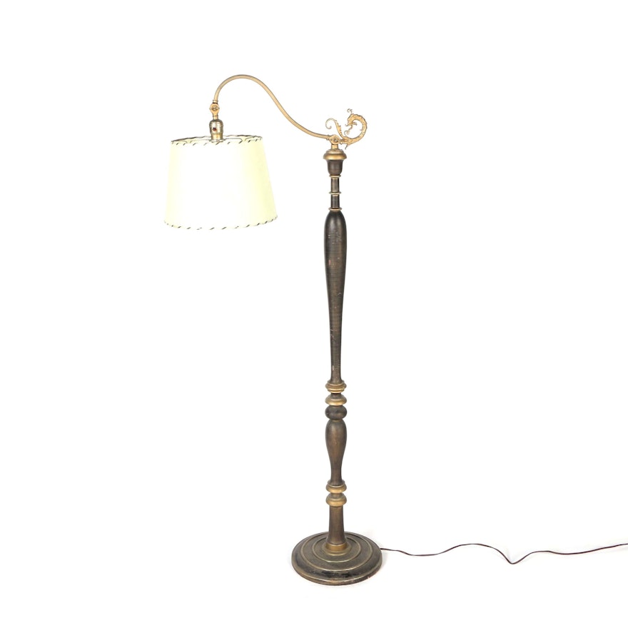 Brass and Wood Dragon Floor Lamp