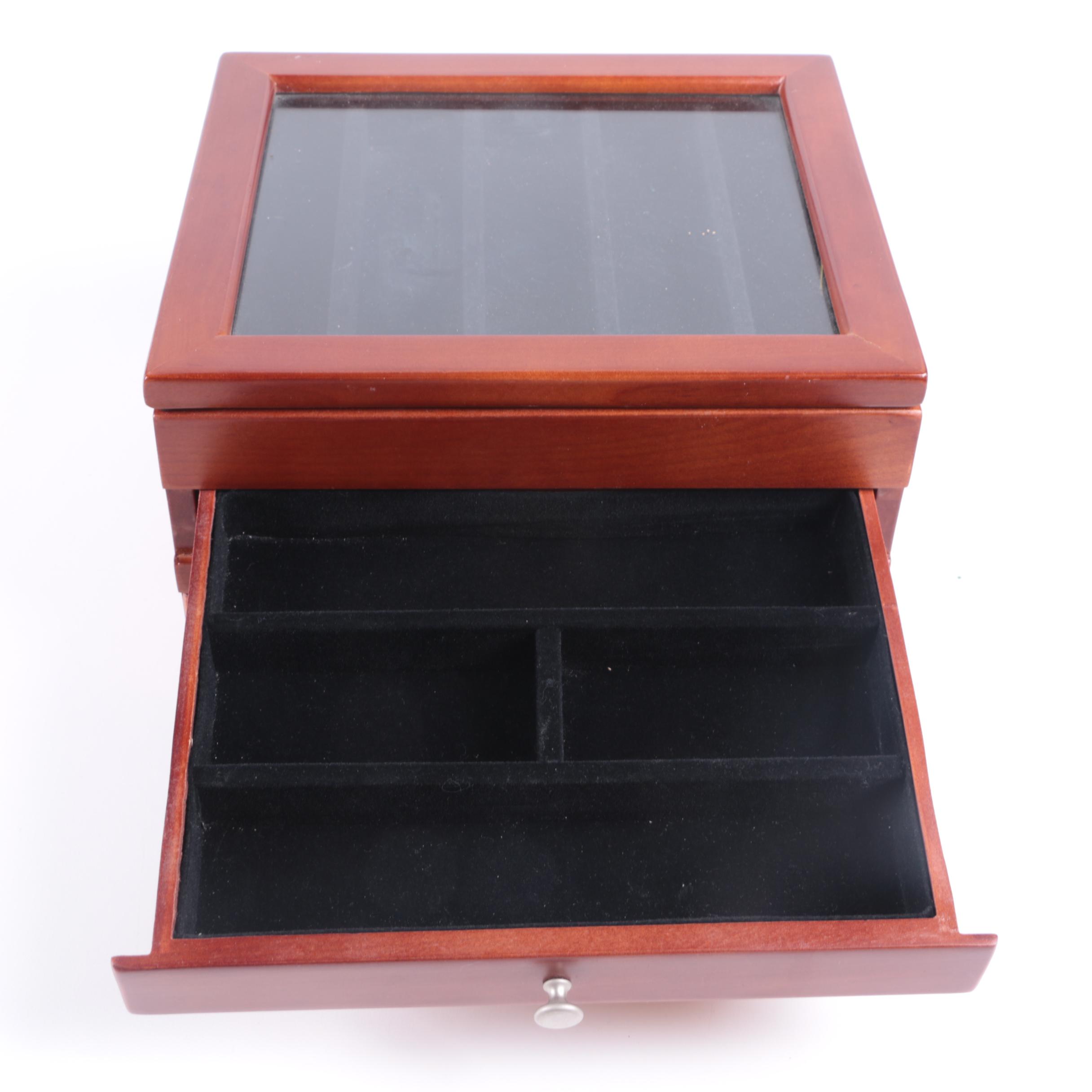 Glass Topped Wood Jewelry Box