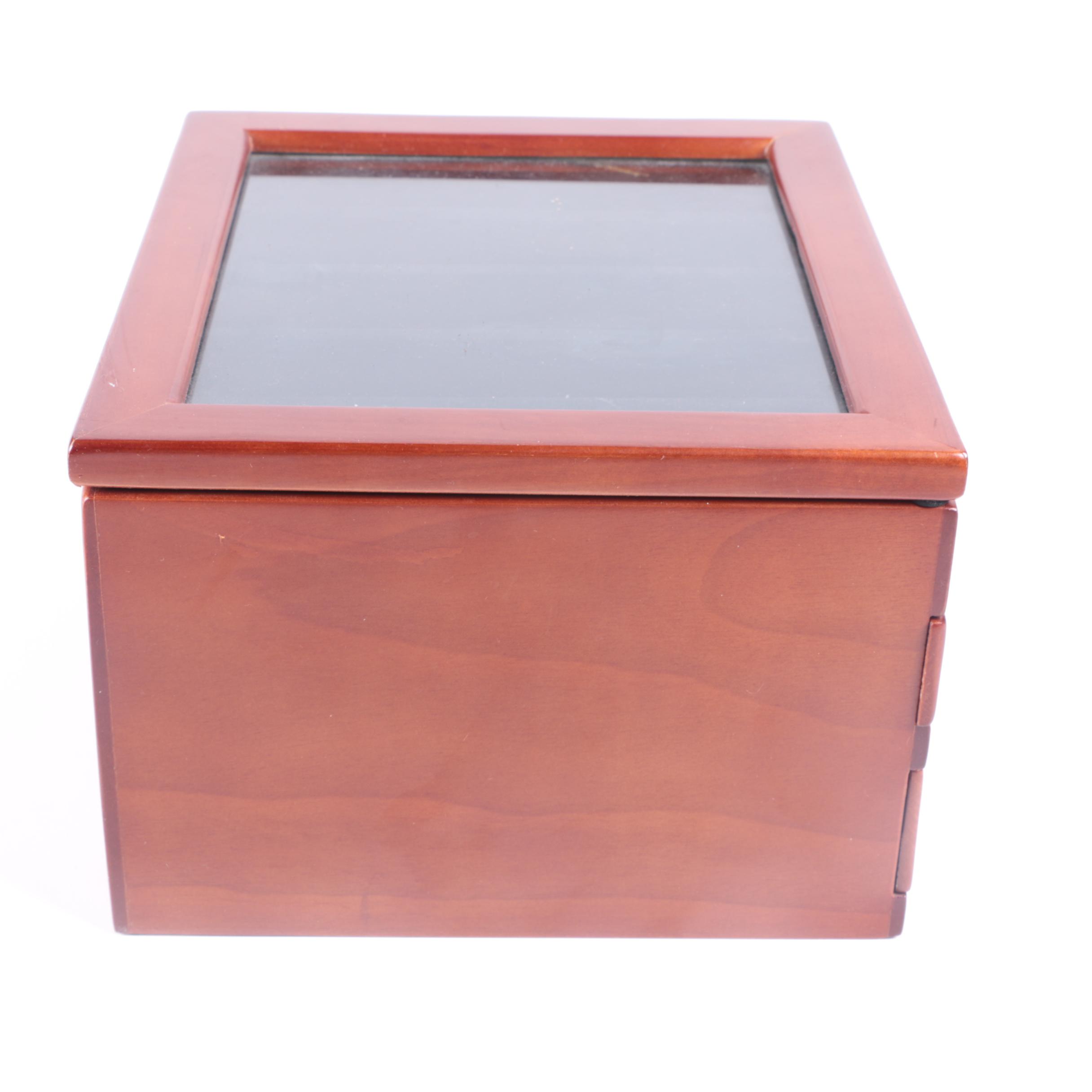 Glass Topped Wood Jewelry Box