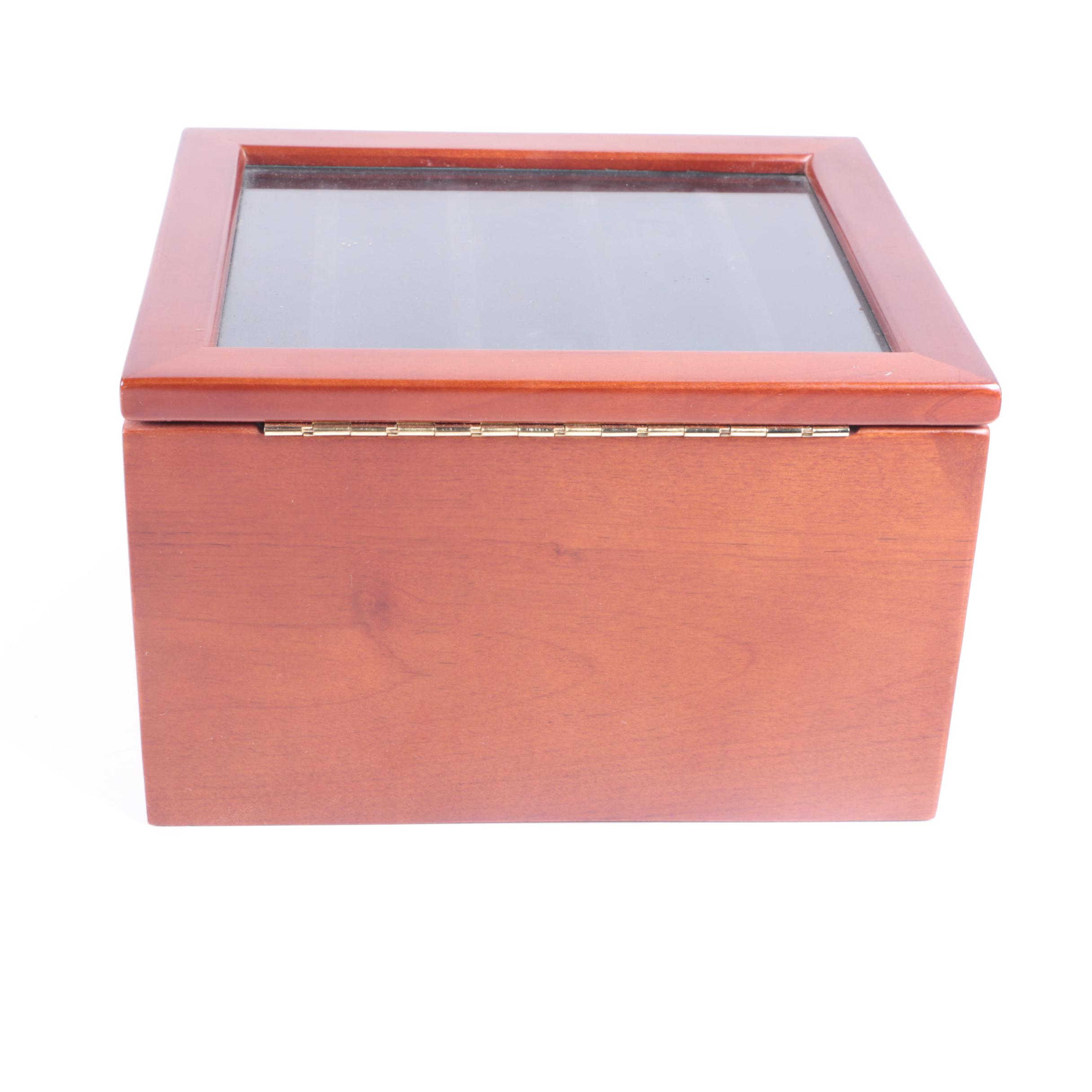Glass Topped Wood Jewelry Box