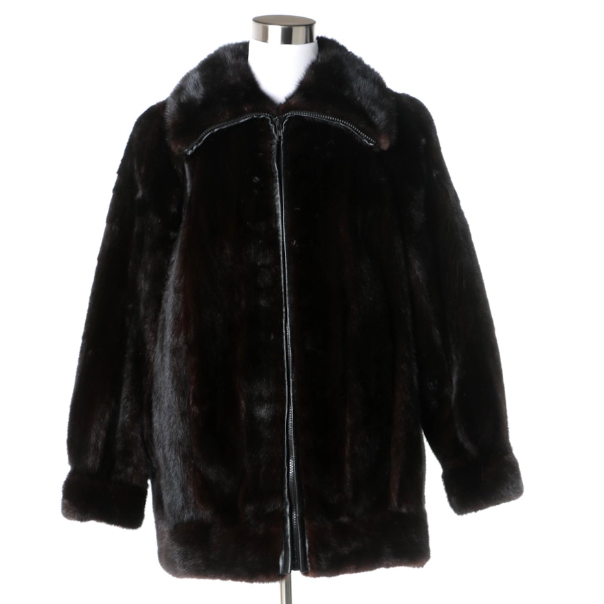 Ranch Mink Fur Coat with Leather Trim