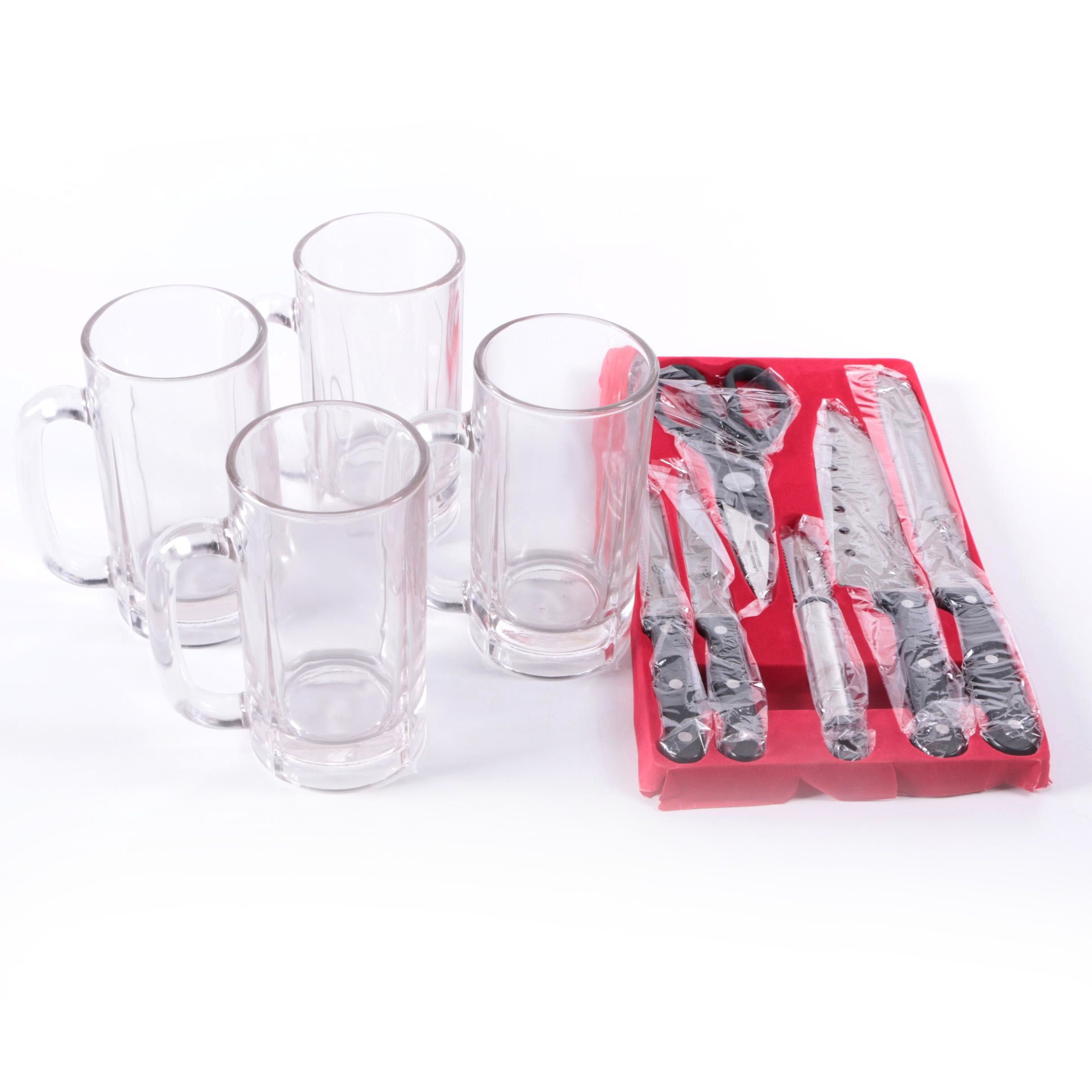 Japanese Cutlery Set and Glass Beer Steins