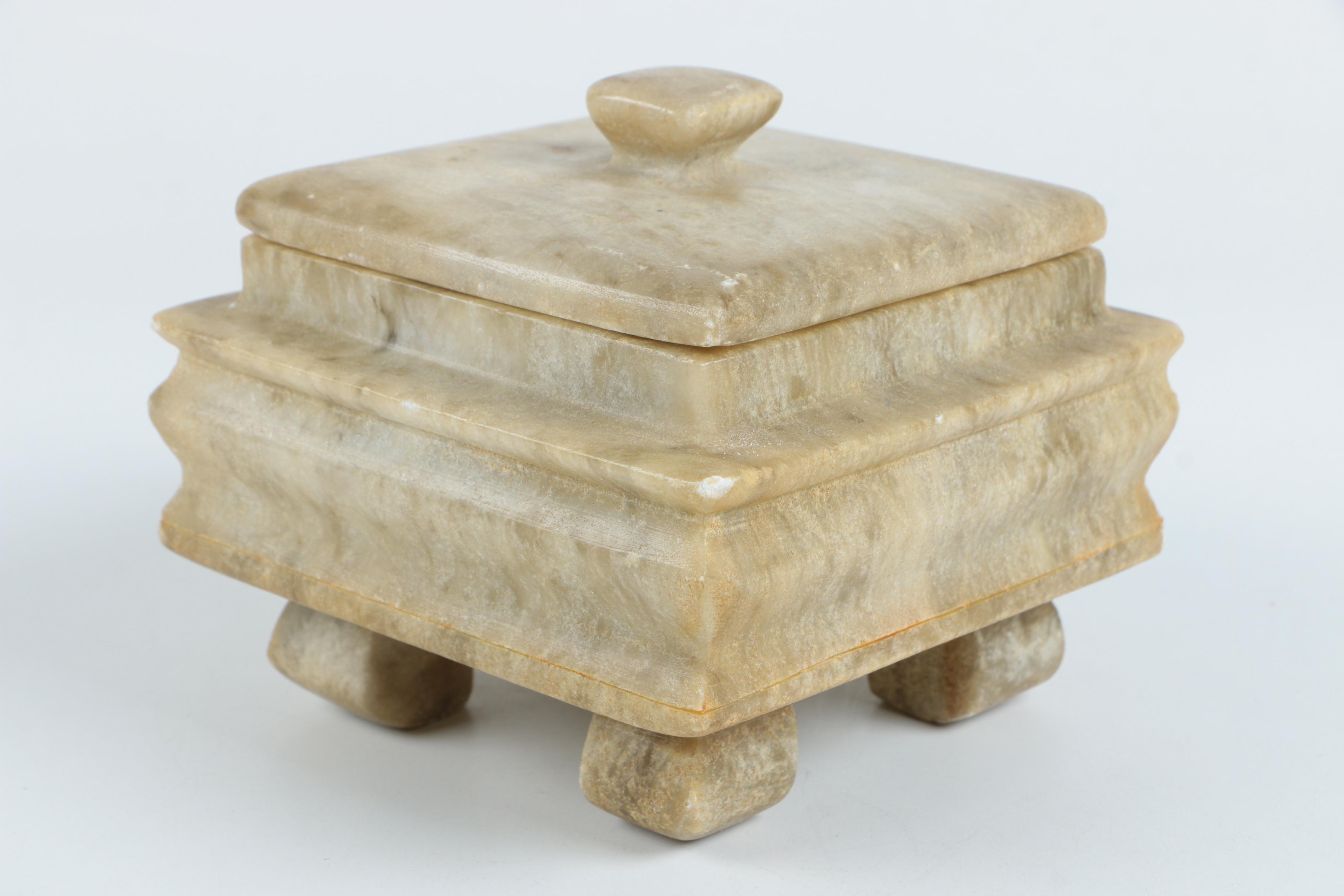 Vintage Alabaster Trinket Box and Candlestick