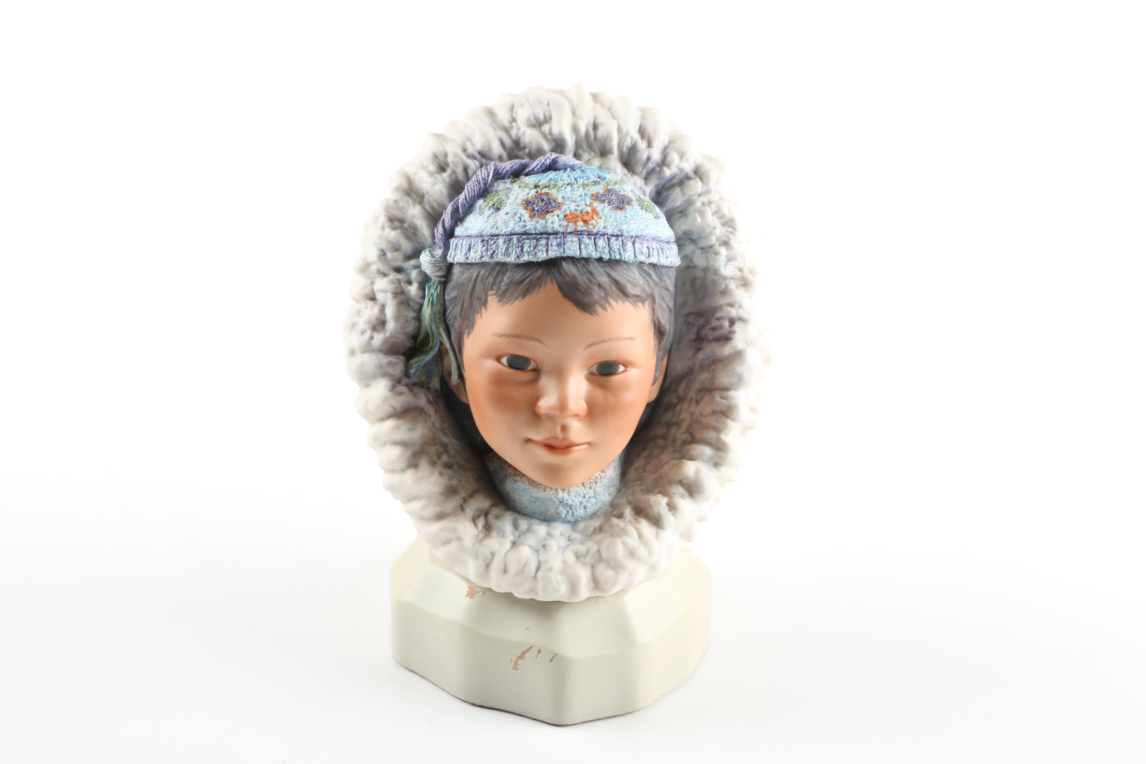 Cybis Porcelain Eskimo Girl Bust "Nanuq, Little Polar Bear"