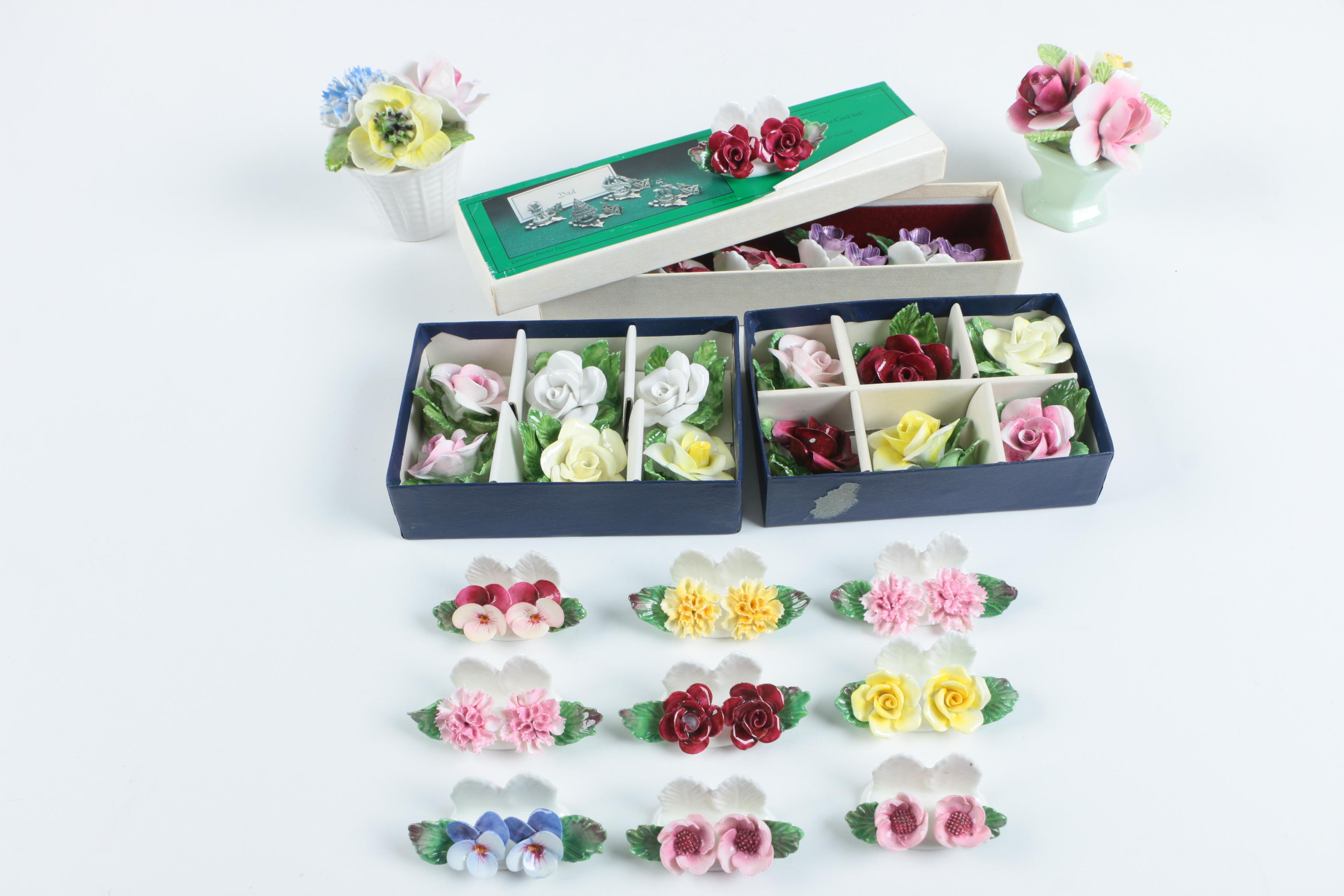 Collection of English Bone China Flowers Including Aynsley