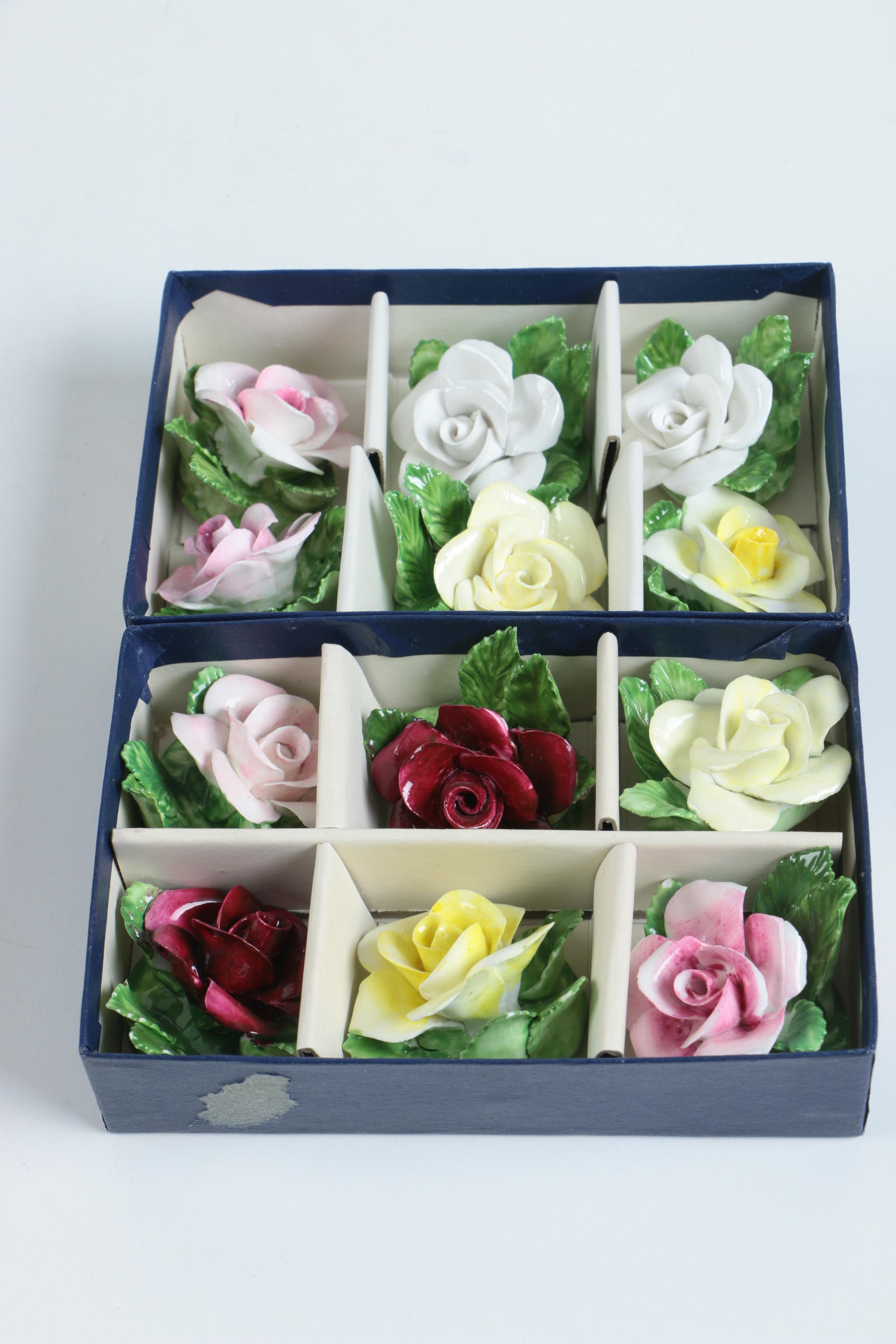 Collection of English Bone China Flowers Including Aynsley