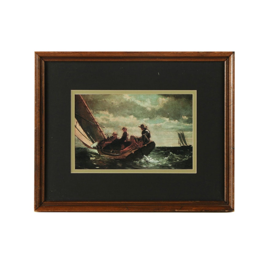 Offset Lithograph Print on Paper After Winslow Homer "Breezing Up"