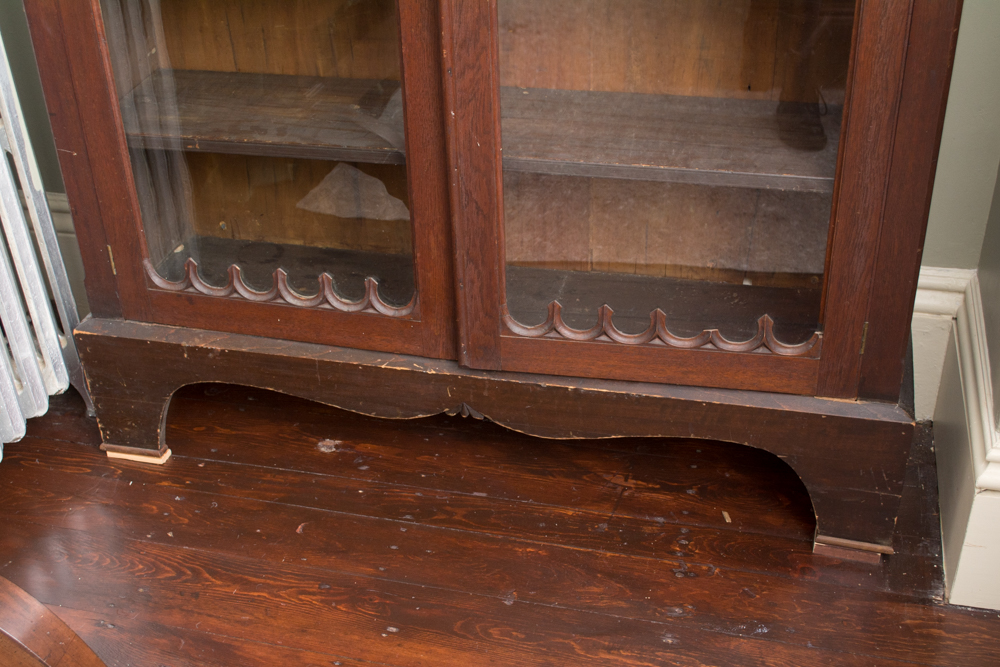 Antique Victorian Walnut Bookcase with Gothic Revival Fretwork