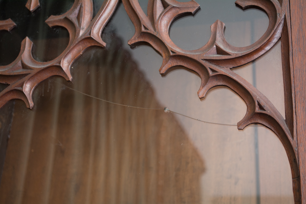 Antique Victorian Walnut Bookcase with Gothic Revival Fretwork