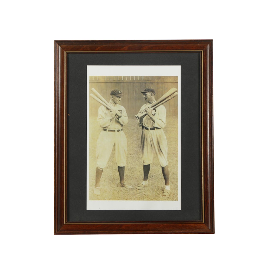 Offset Lithograph Print on Paper of Ty Cobb and "Shoeless" Joe Jackson