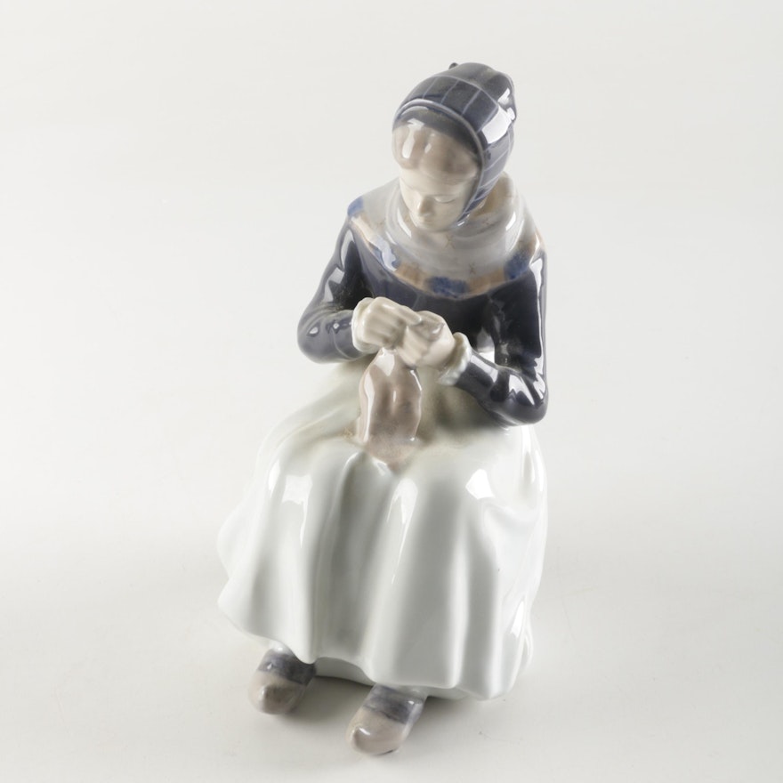 Royal Copenhagen Knitting Woman Porcelain Figurine
