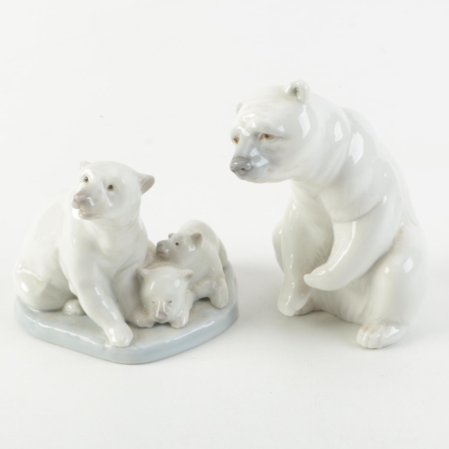 Vintage Lladró Porcelain Polar Bear Figurines