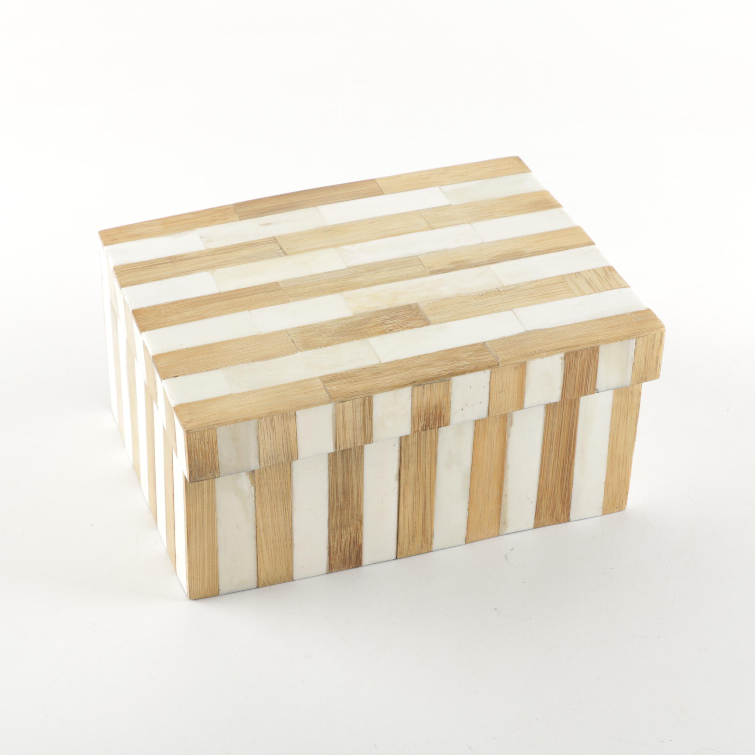Gold Tone and White Wood Boxes with Lids