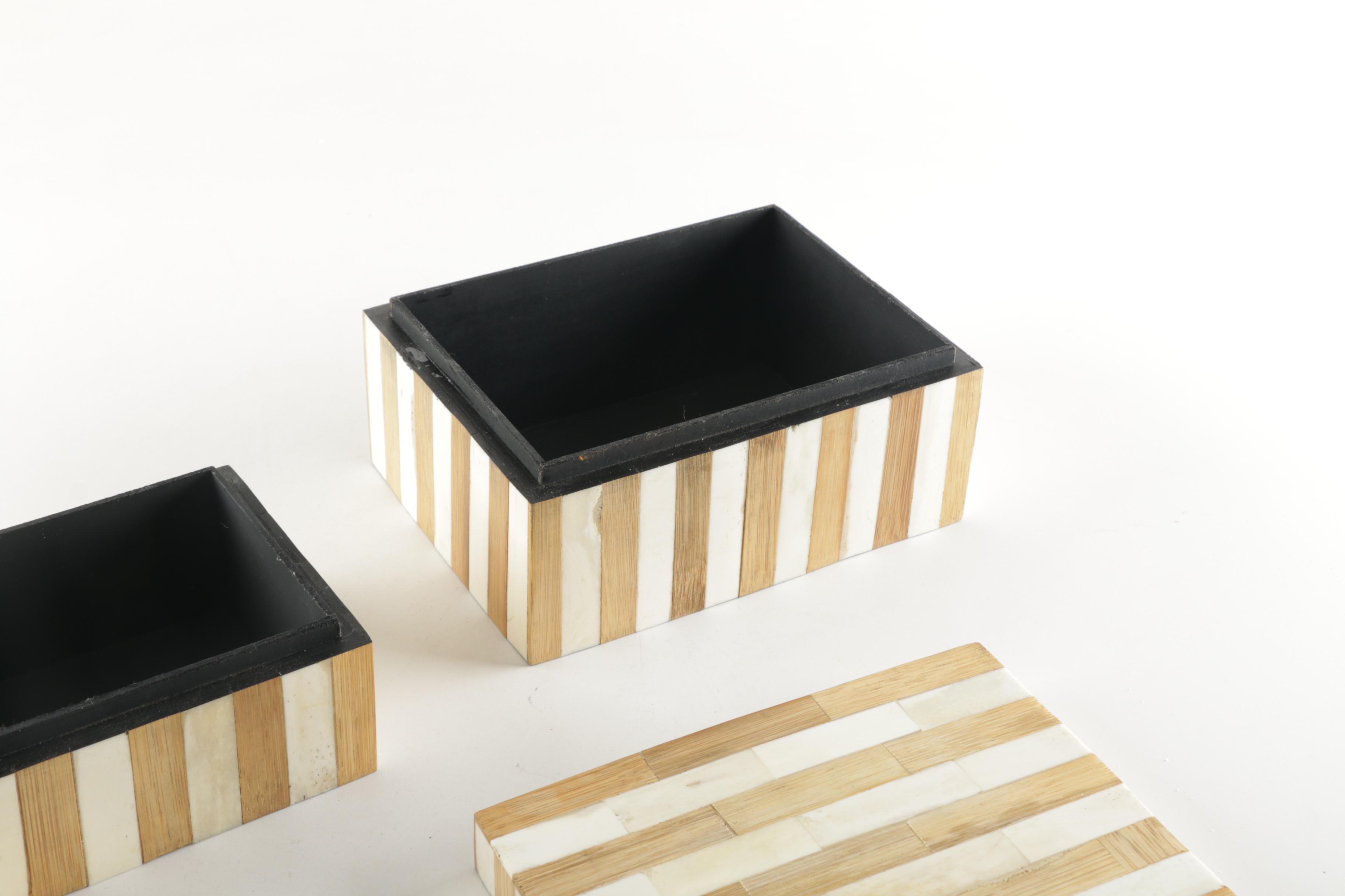 Gold Tone and White Wood Boxes with Lids