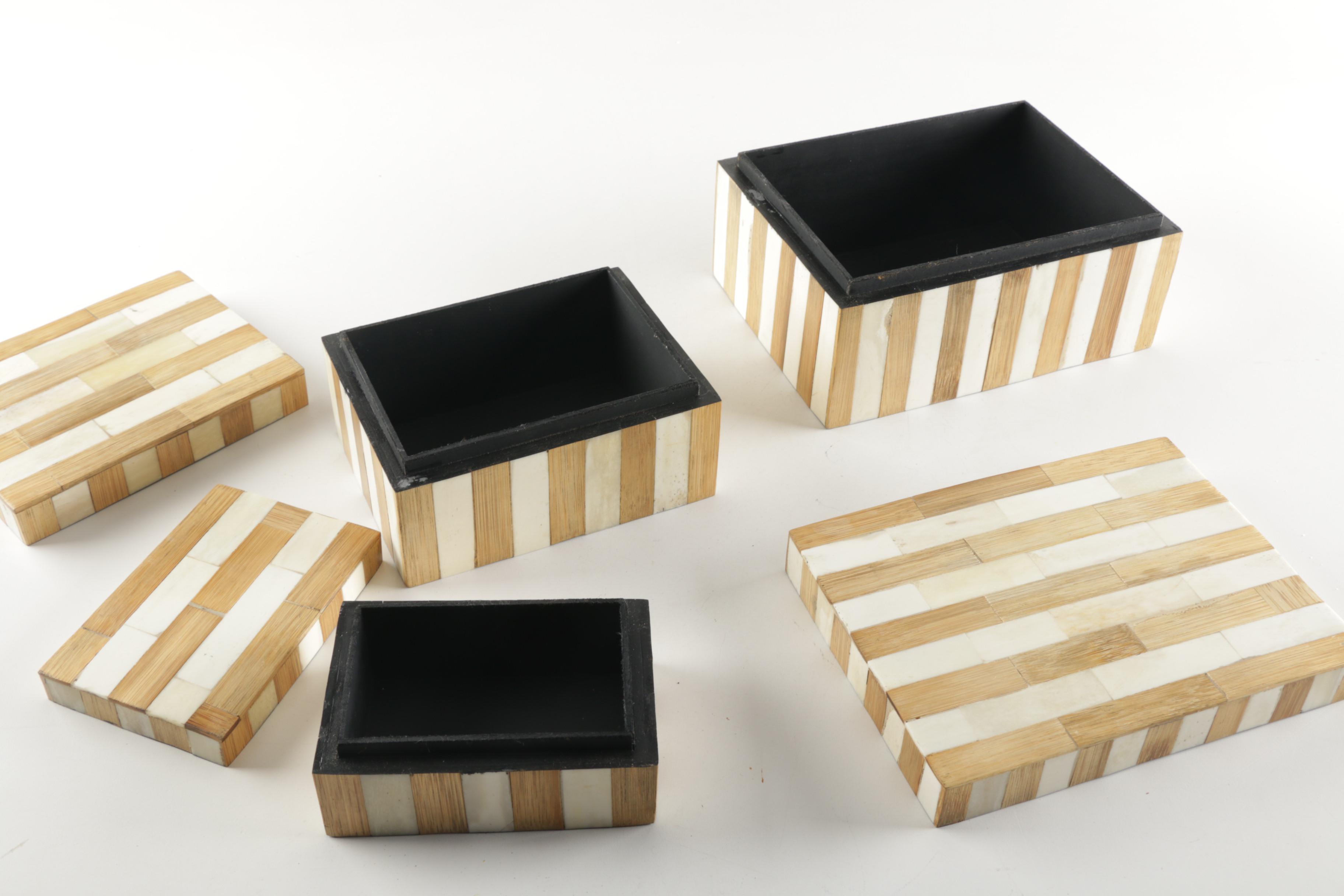 Gold Tone and White Wood Boxes with Lids