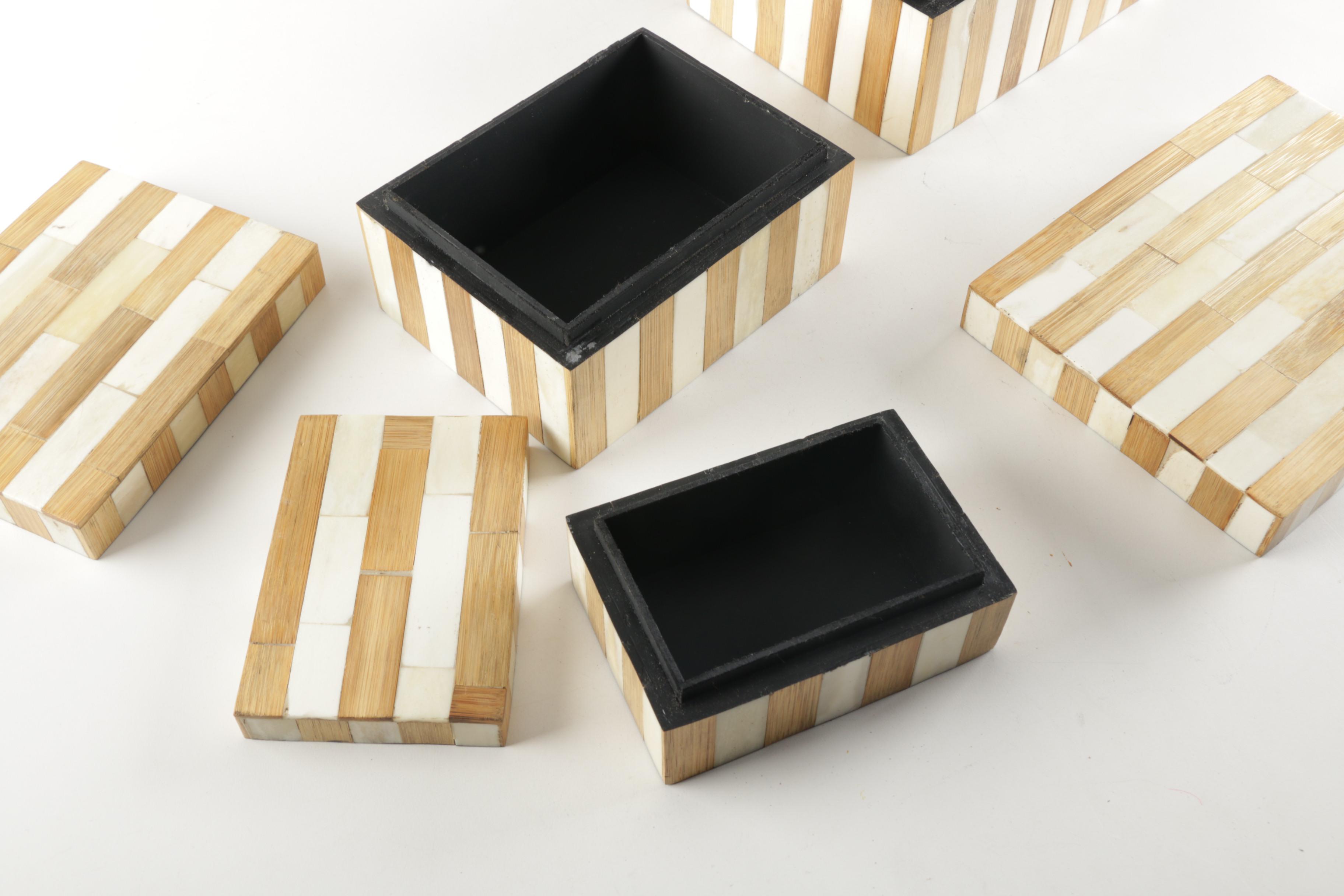 Gold Tone and White Wood Boxes with Lids