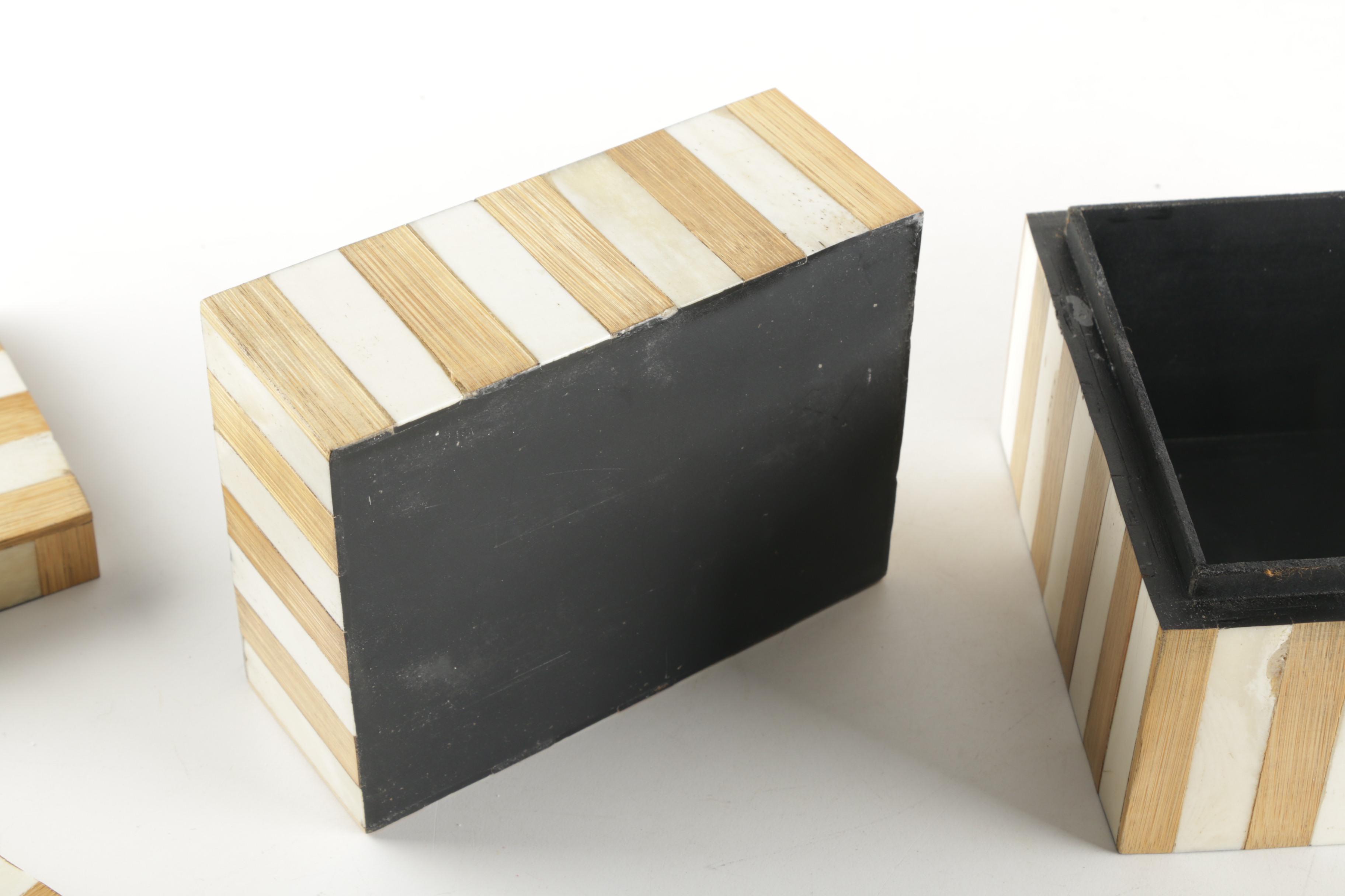 Gold Tone and White Wood Boxes with Lids