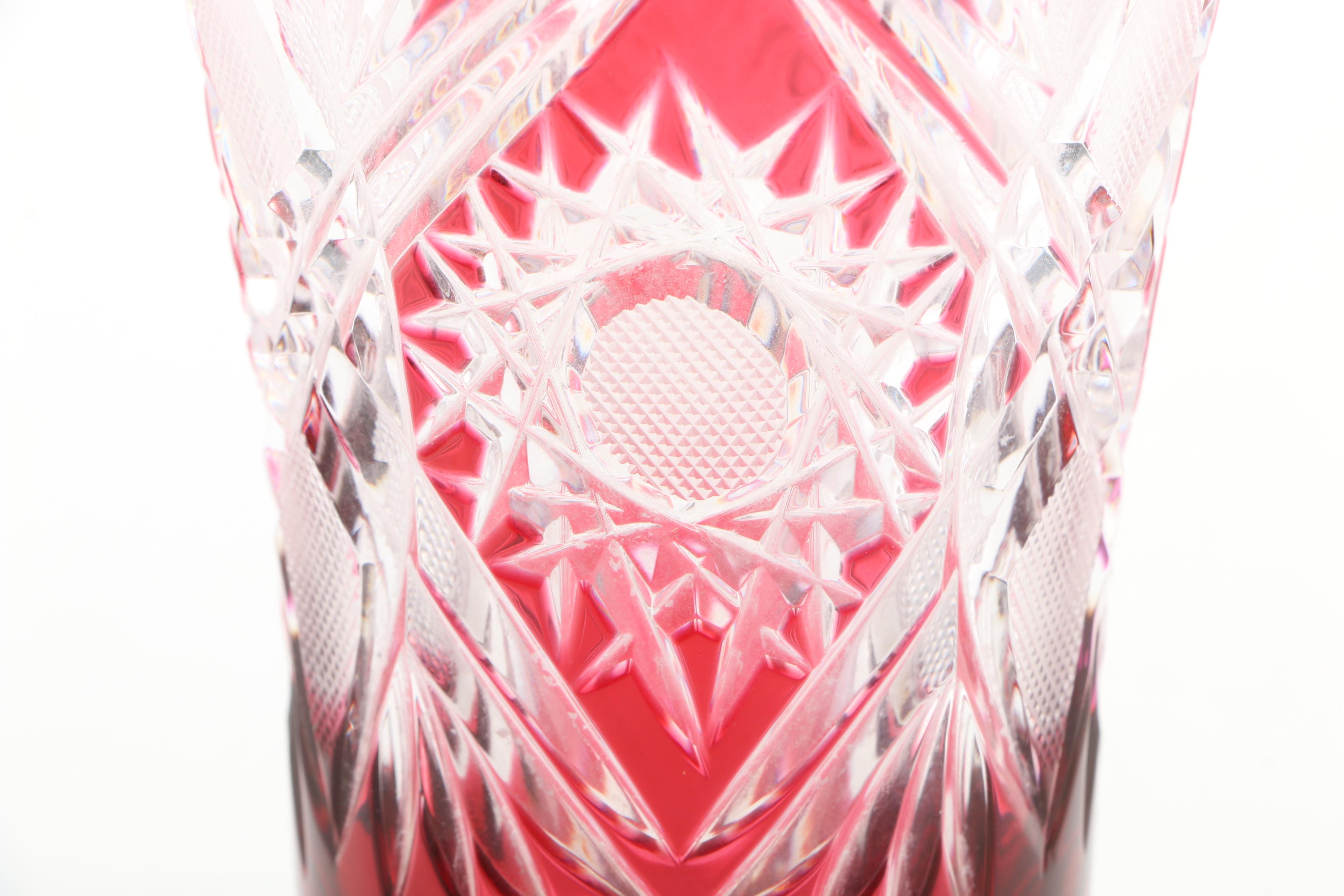 Handmade German Red Cut to Clear Crystal Vases