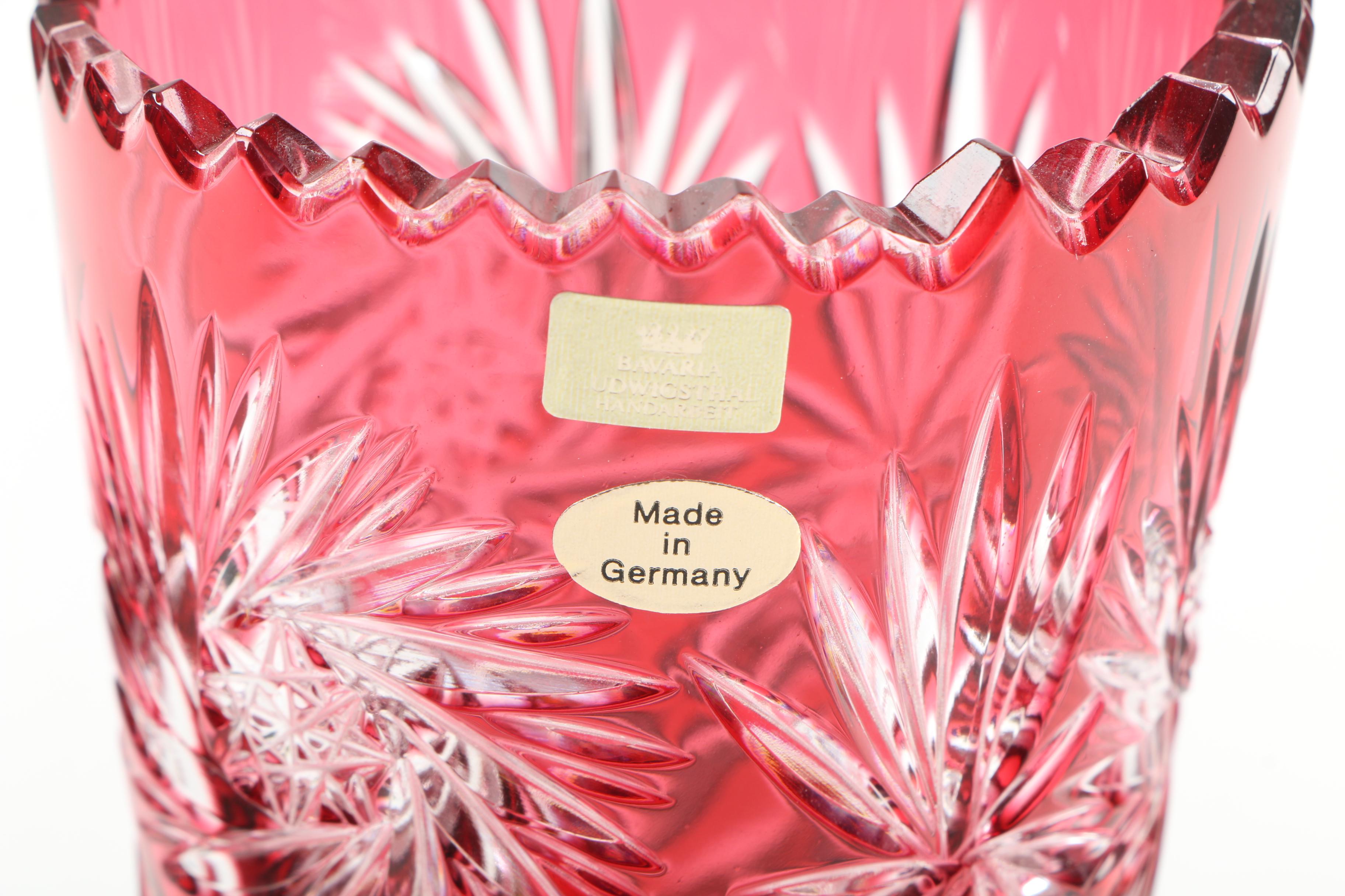 Handmade German Red Cut to Clear Crystal Vases