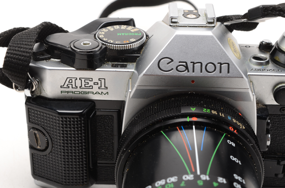 Canon AE-1 SLR 35mm Camera with Three Lenses and Flash