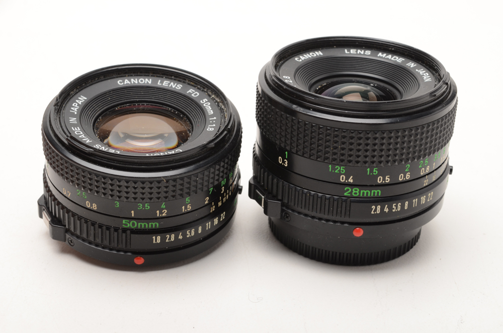 Canon AE-1 SLR 35mm Camera with Three Lenses and Flash