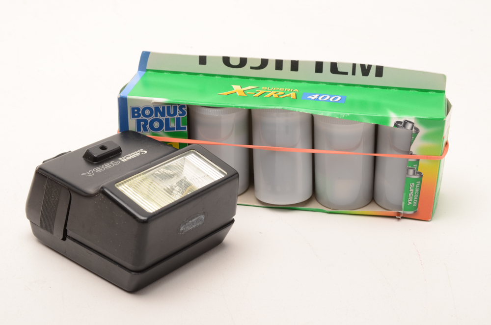 Canon AE-1 SLR 35mm Camera with Three Lenses and Flash