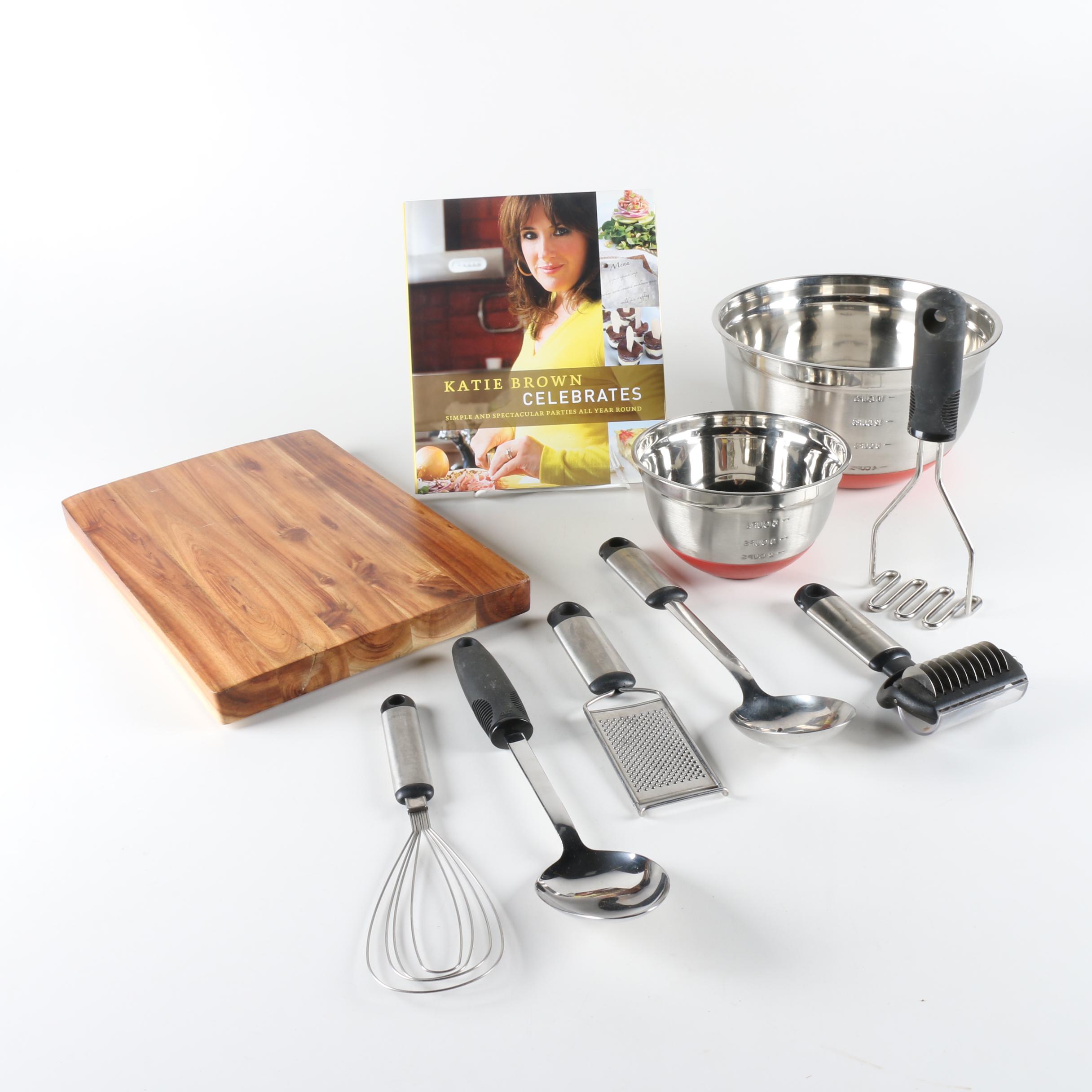 Signed First Edition "Katie Brown Celebrates" with Cooking Utensils