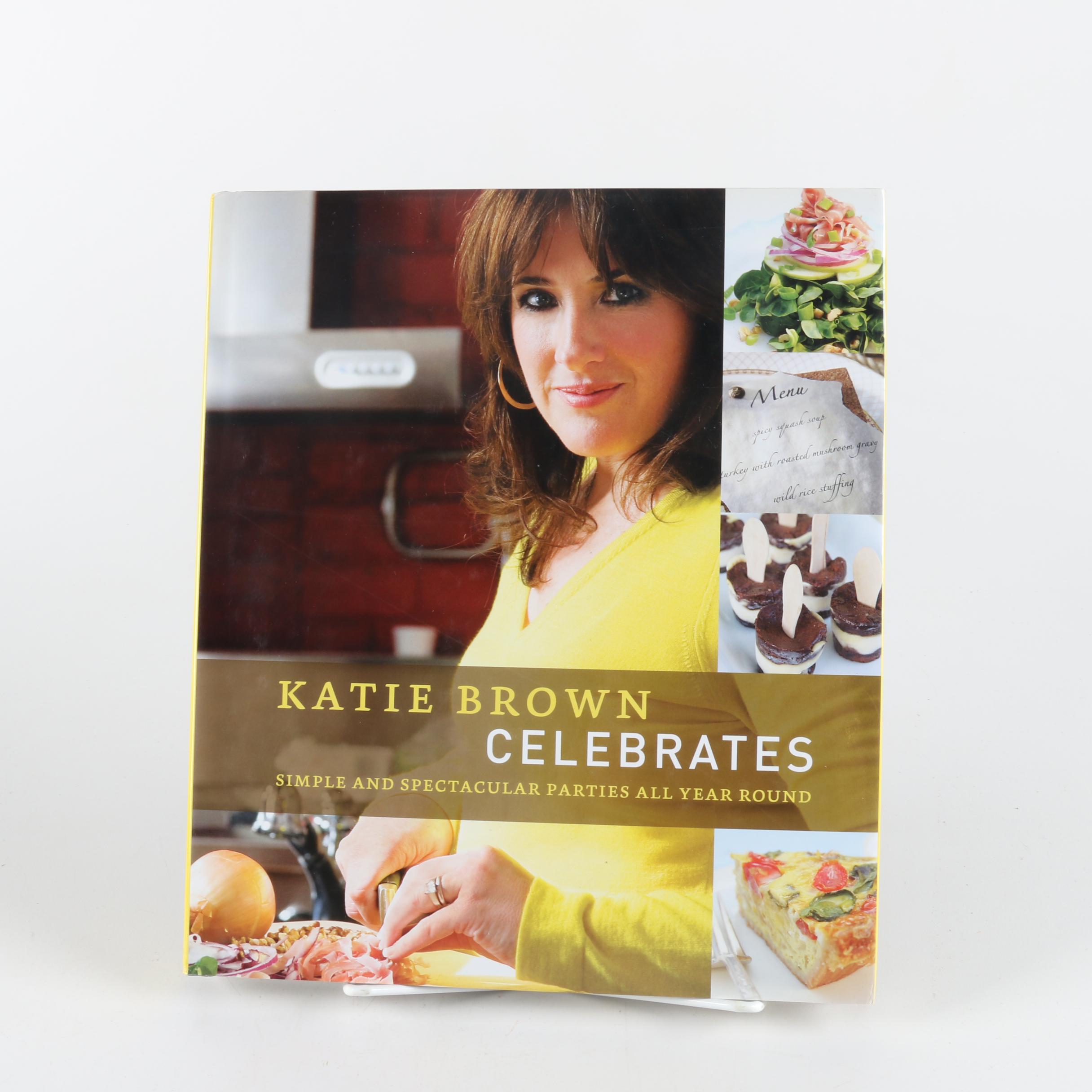 Signed First Edition "Katie Brown Celebrates" with Cooking Utensils