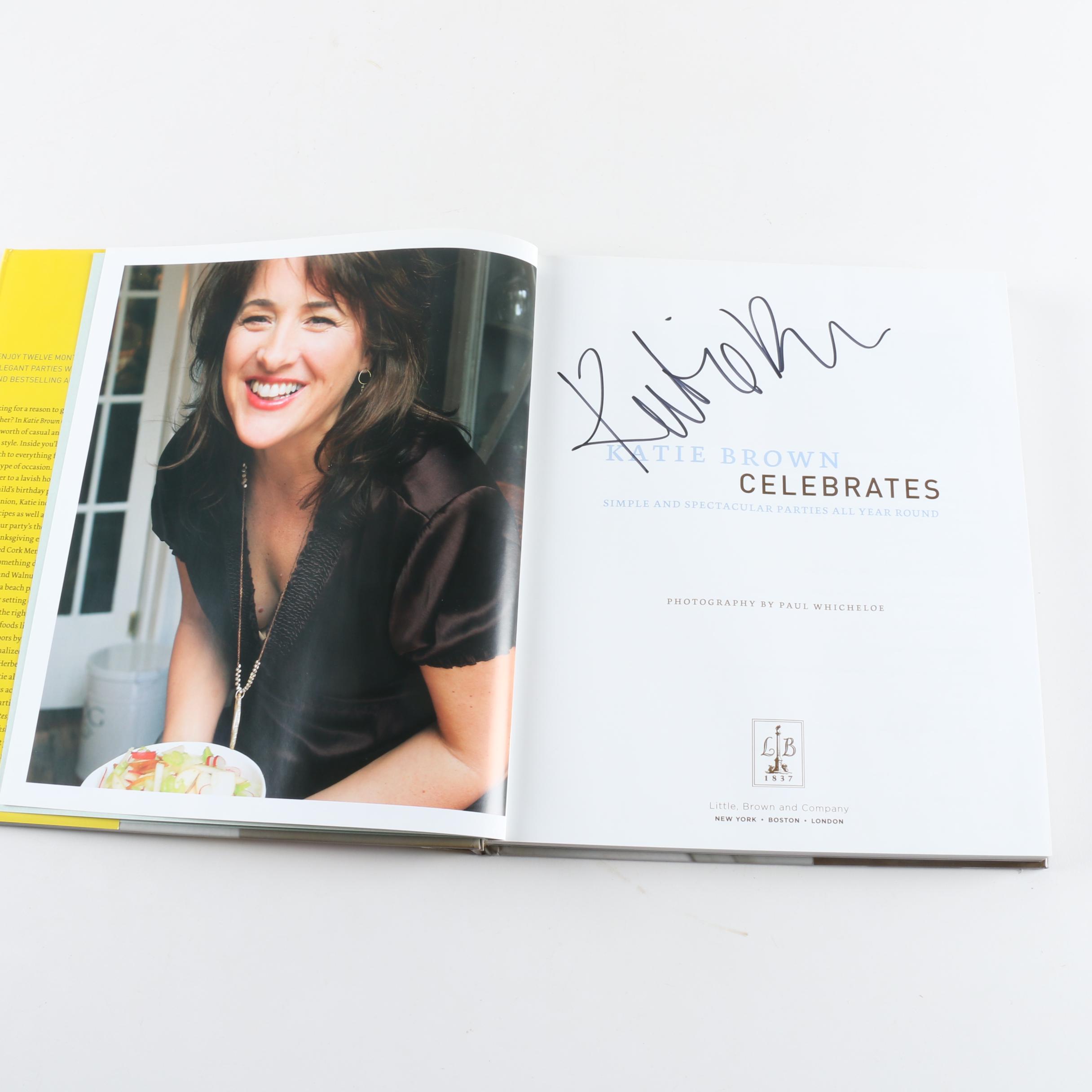 Signed First Edition "Katie Brown Celebrates" with Cooking Utensils