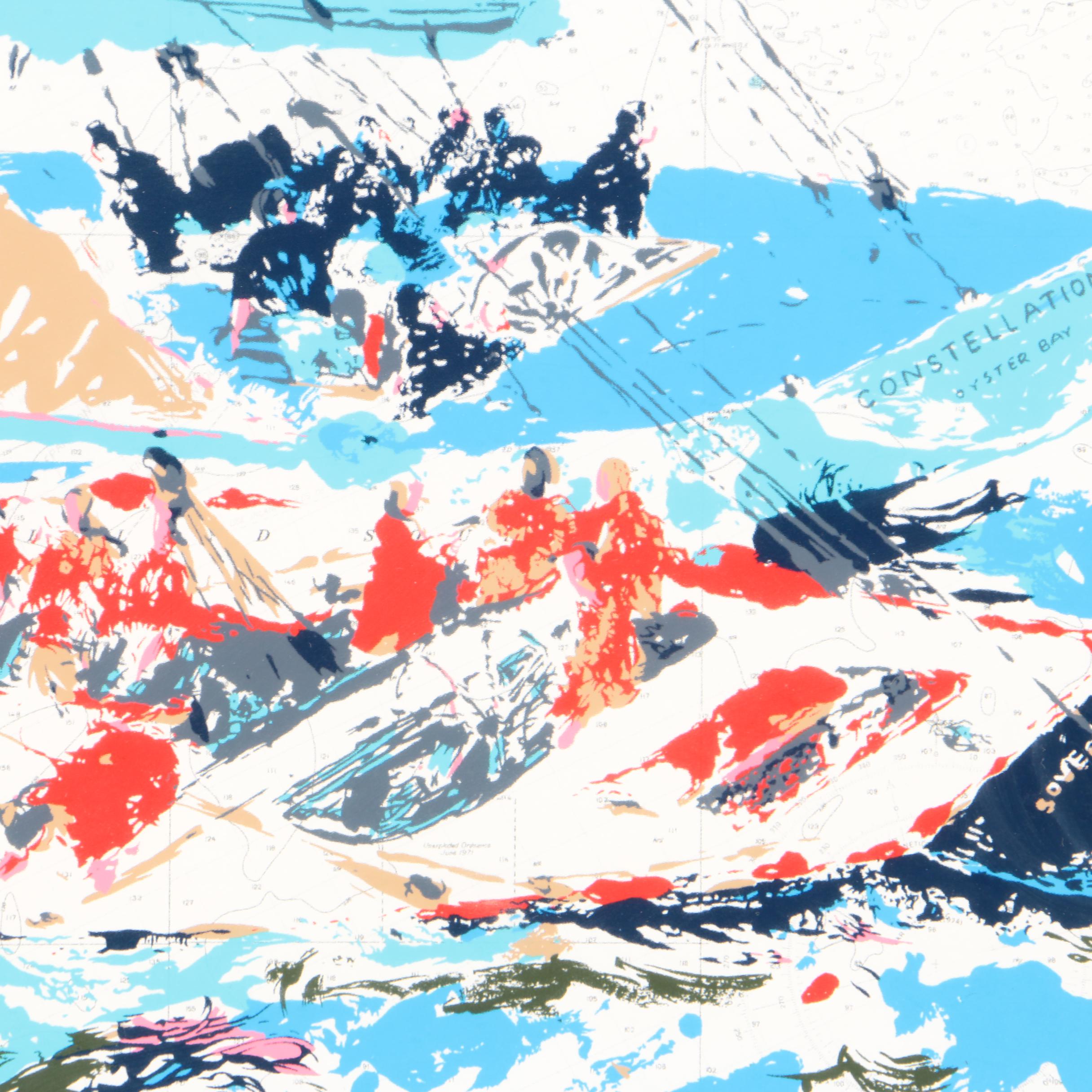 LeRoy Neiman Serigraph Over Map of Martha's Vineyard "America's Cup"