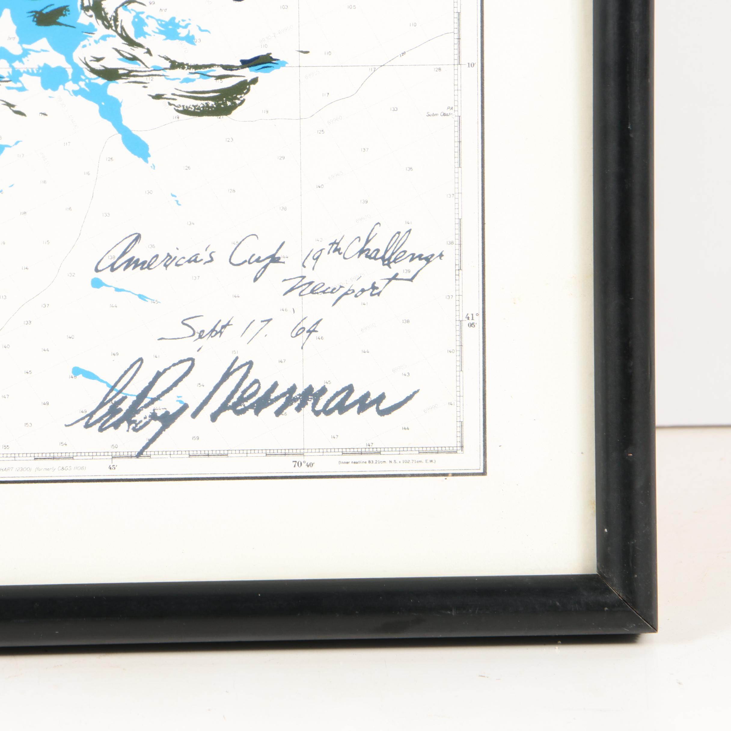 LeRoy Neiman Serigraph Over Map of Martha's Vineyard "America's Cup"
