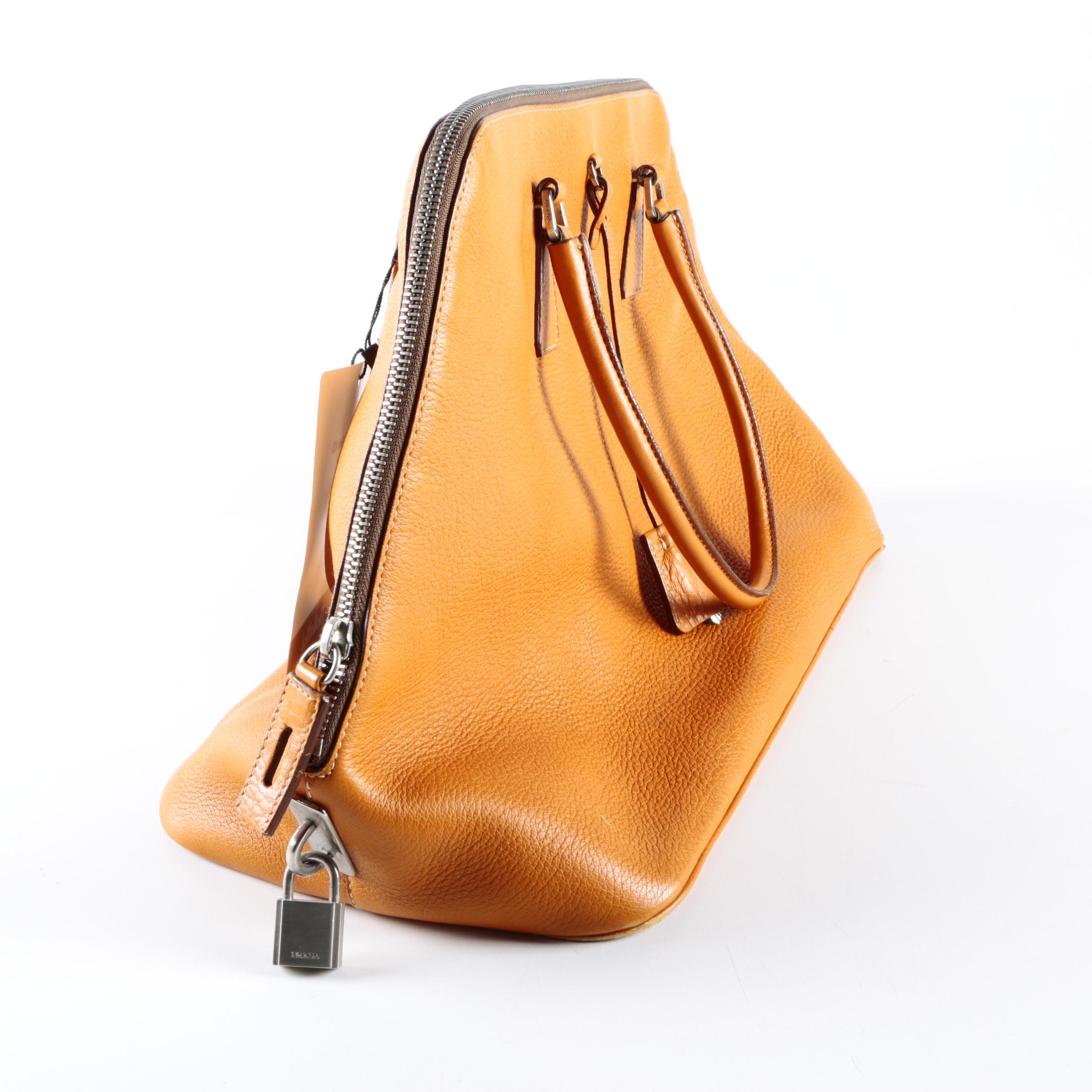 Prada Orange Leather Satchel Handbag