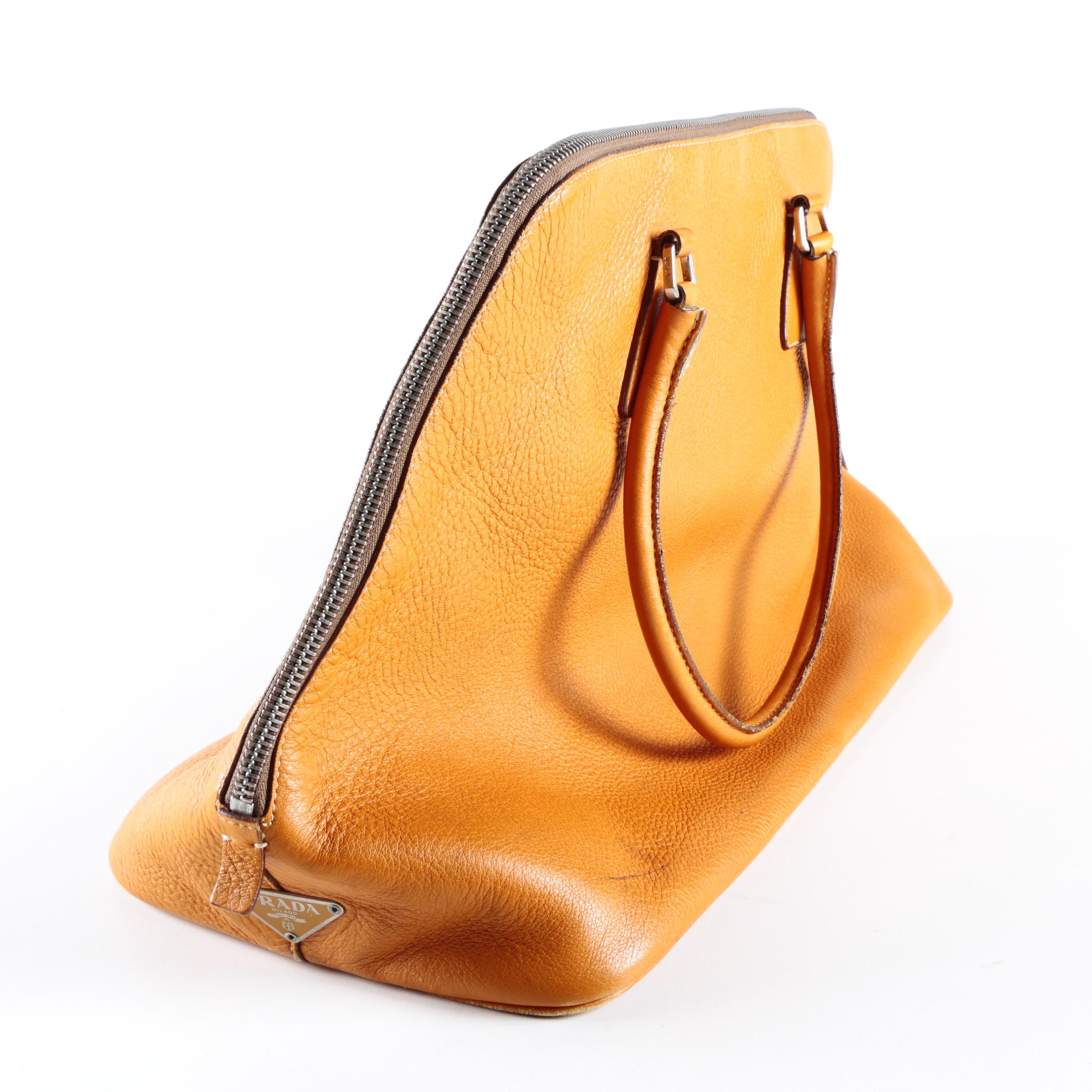 Prada Orange Leather Satchel Handbag